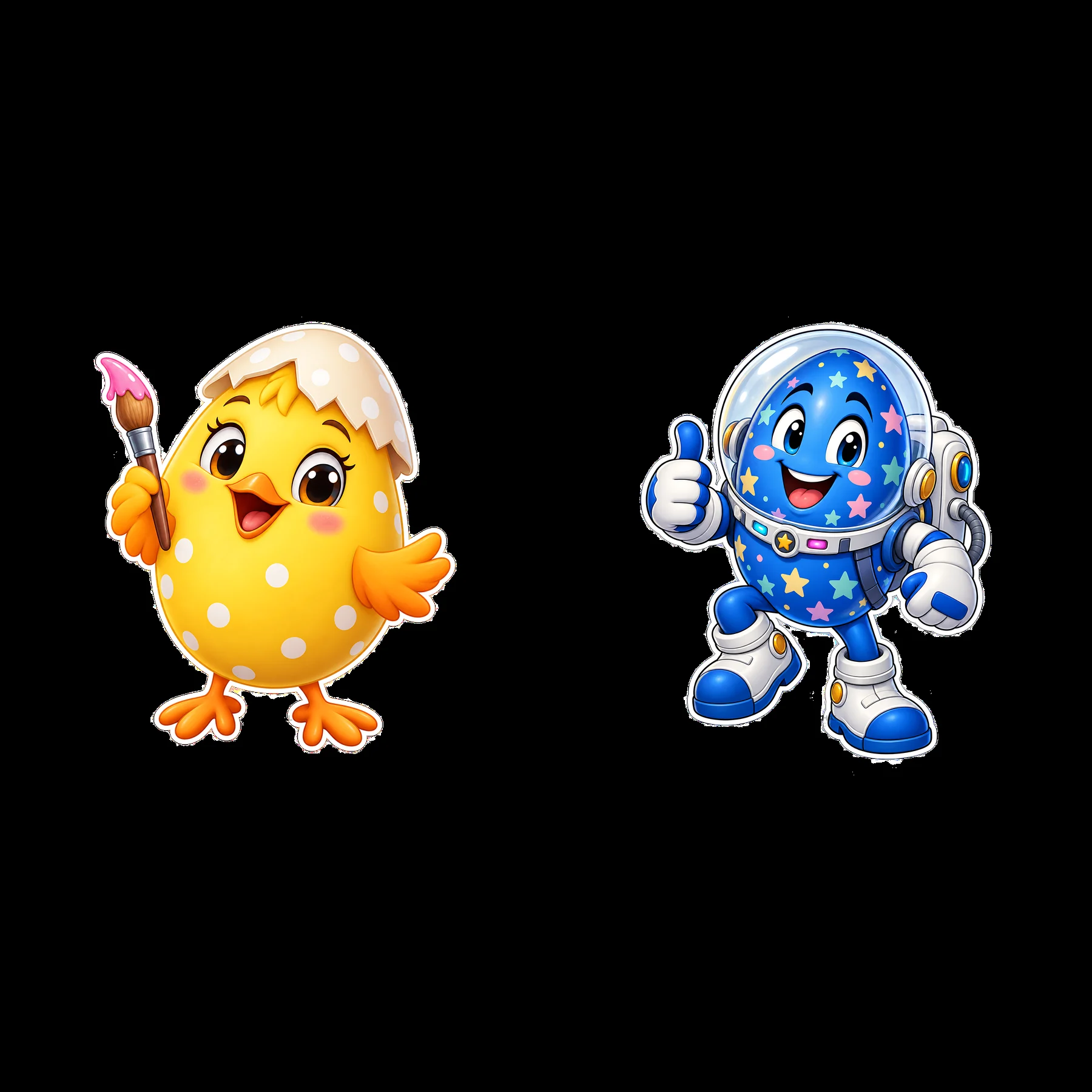Two isolated cartoon figure stickers - AI-generated stock image