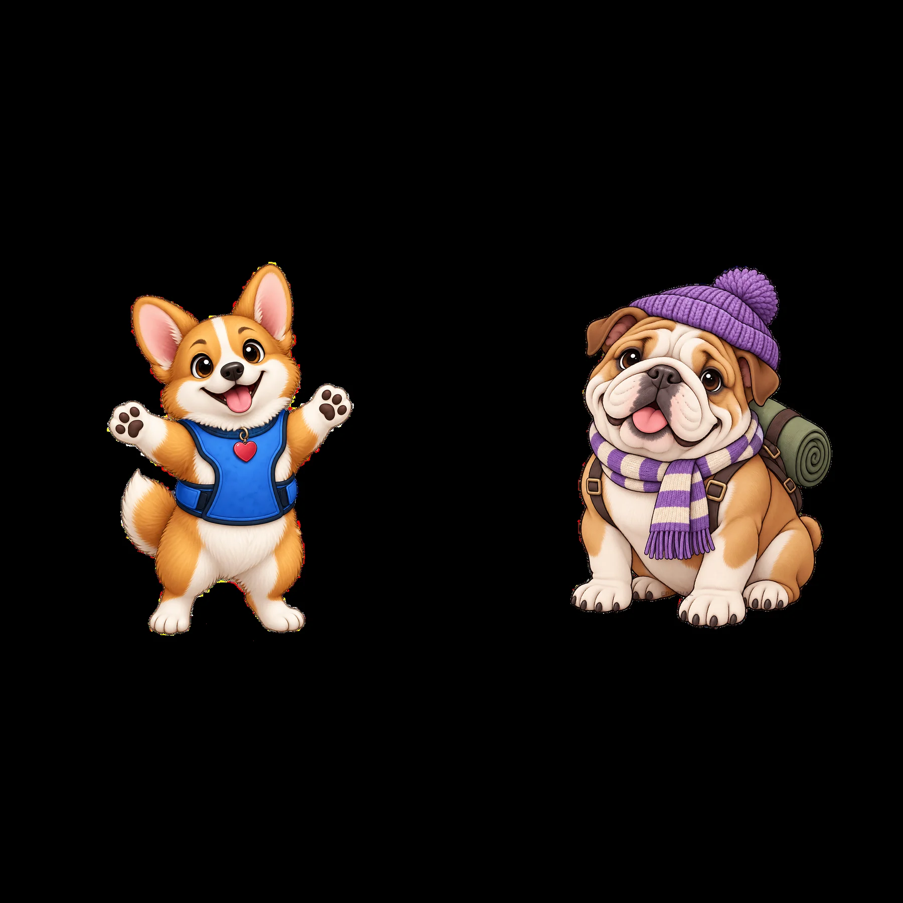 Two cute K-9 dogs are in a lively scene - AI-generated stock image