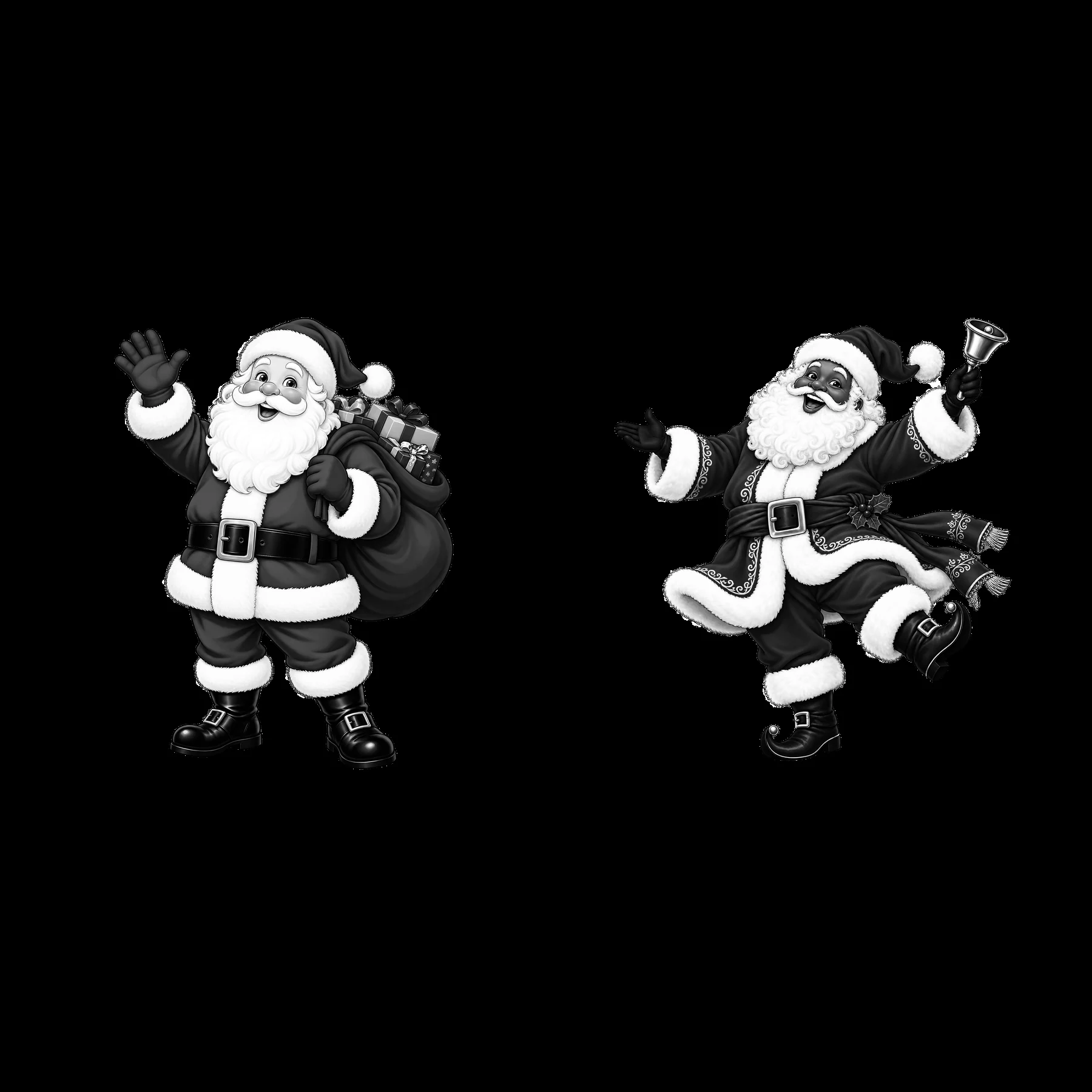 Monochrome two isolated cartoon figure stickers - AI-generated stock image