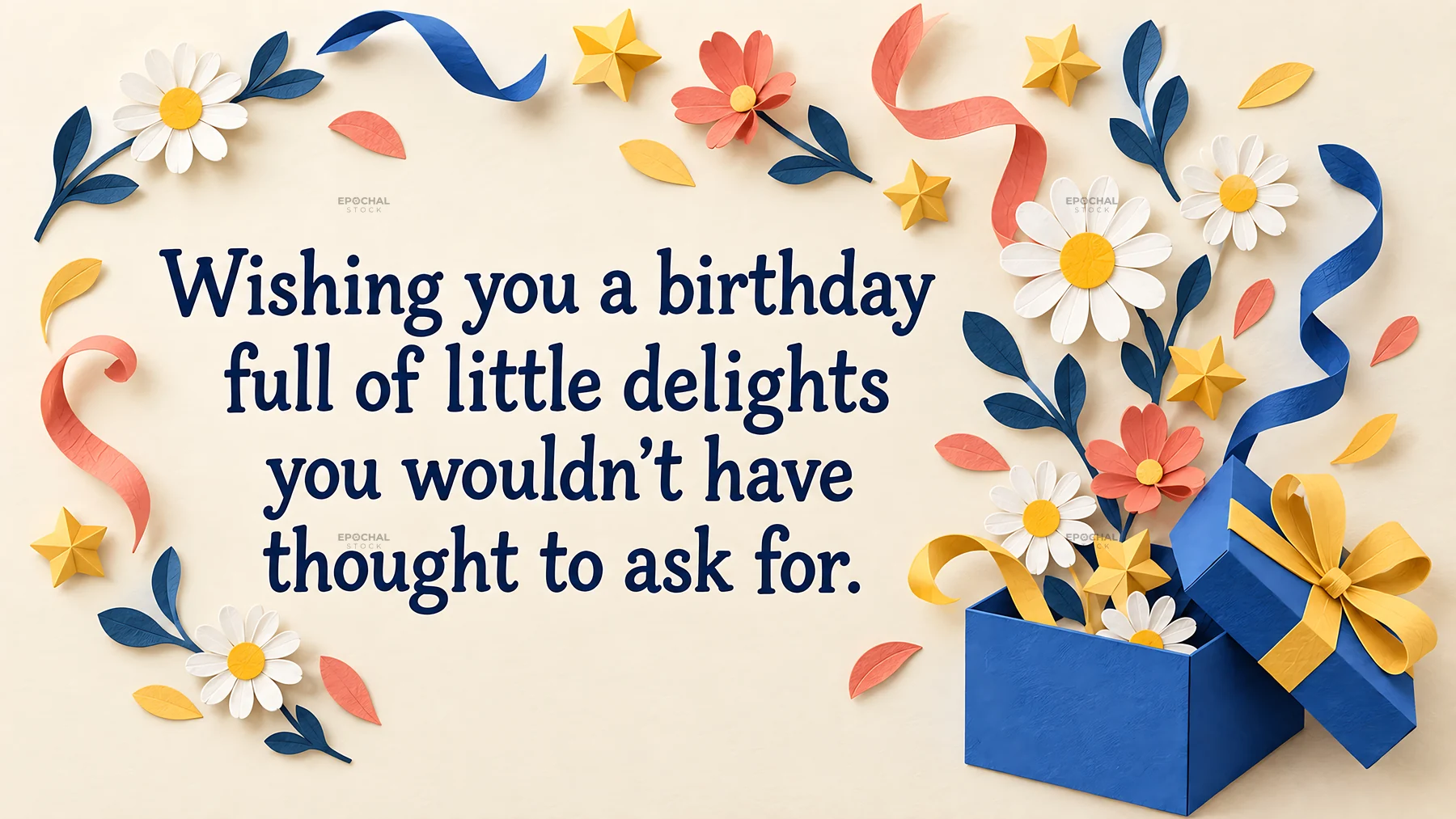 Paper cut birthday greeting with flowers and gift box - AI-generated stock image