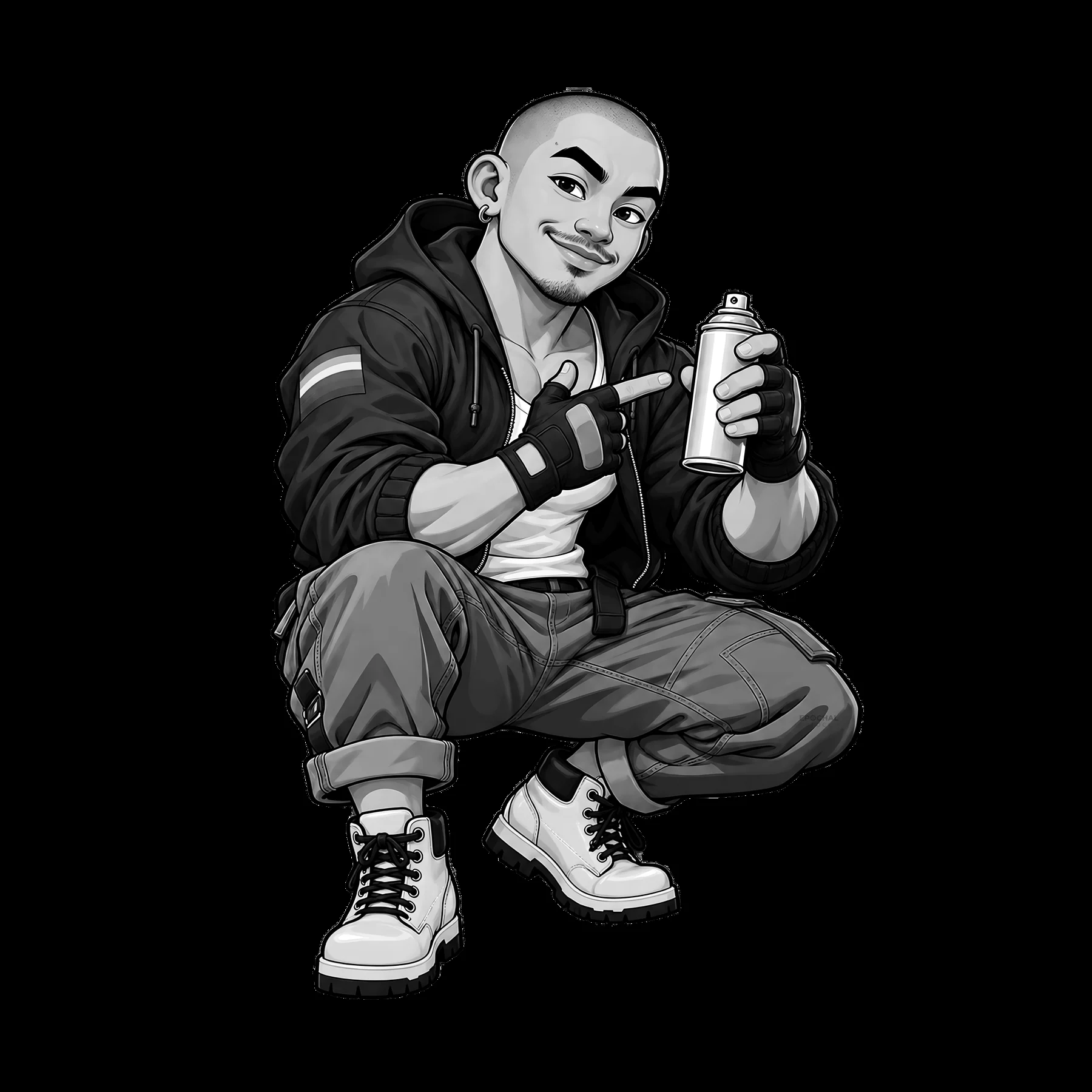 Gay graffiti spray painter with canister in urban setting - AI-generated stock image