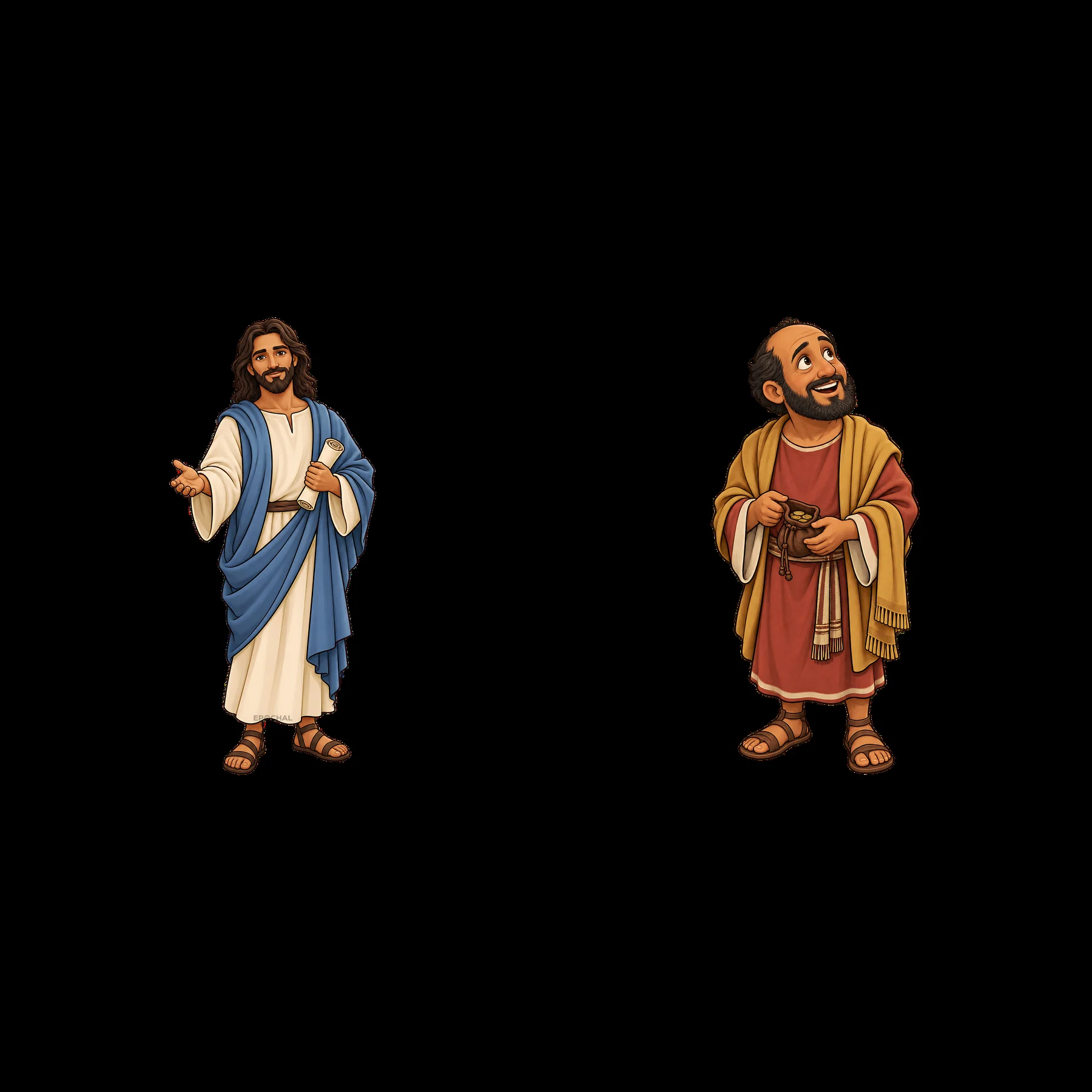 Jesus with followers sharing a message in warm colors - AI-generated stock image