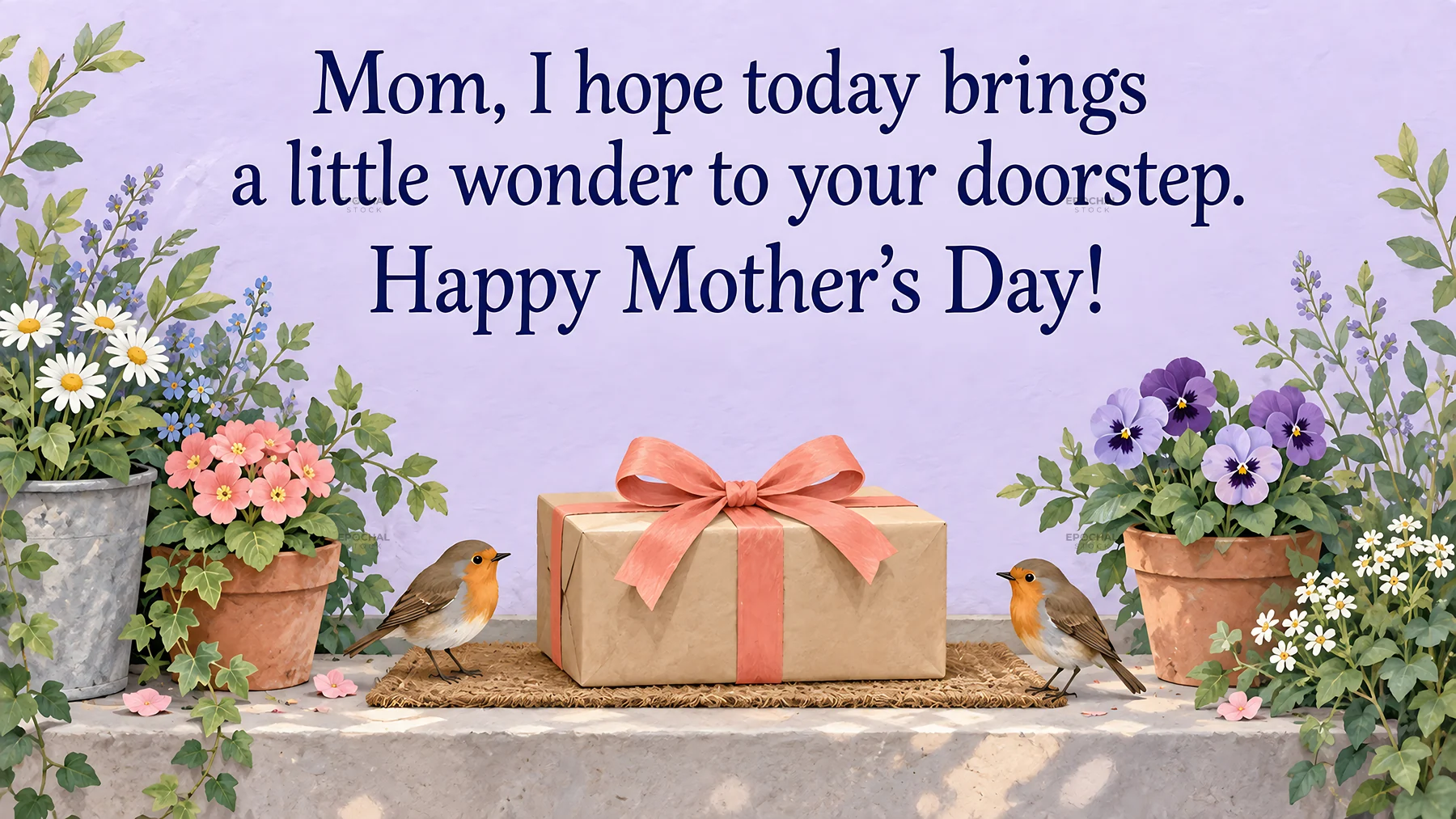 Mother's Day Gift on a Flower-Lined Doorstep - AI-generated stock image