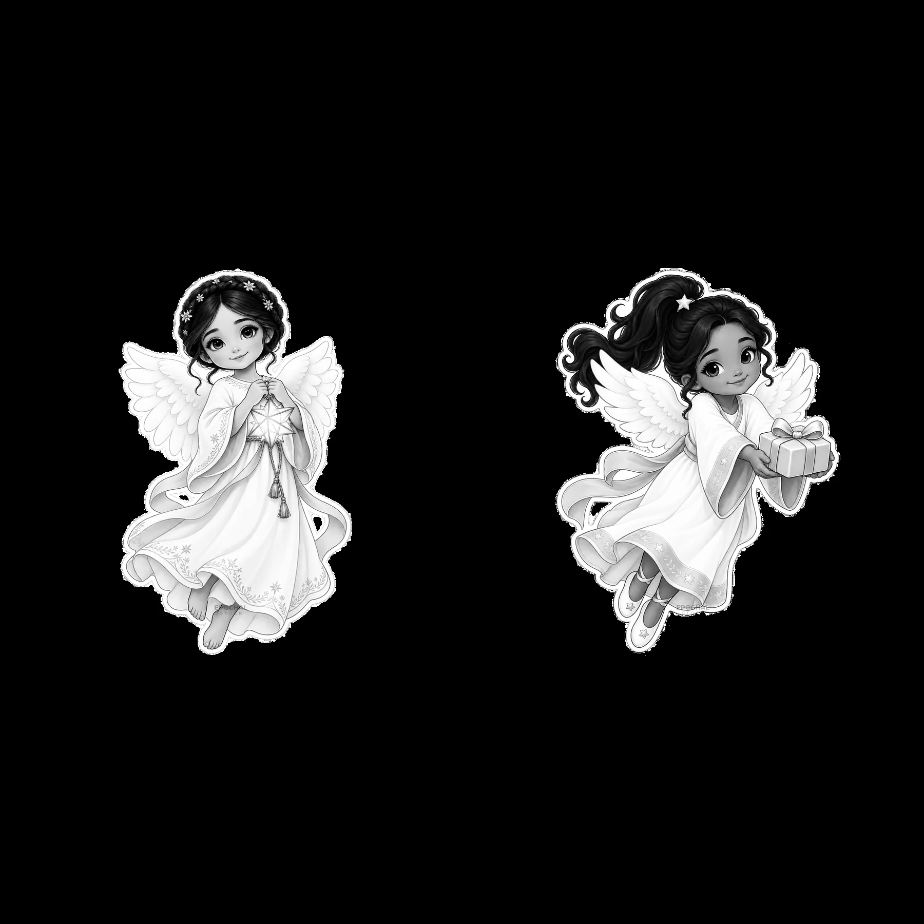 Christ Child figures with gifts in monochrome design - AI-generated stock image