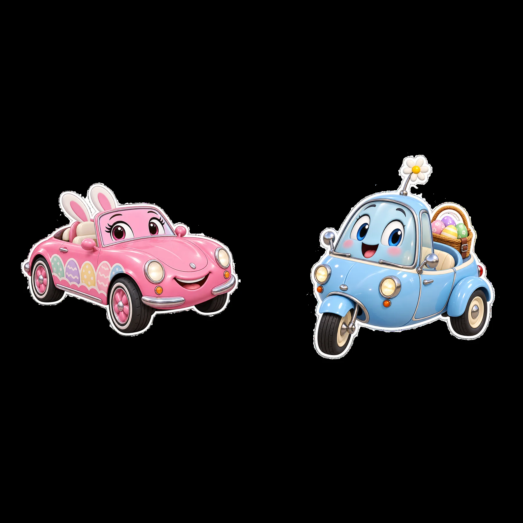 Easter cartoon cars with bunny and basket characters - AI-generated stock image