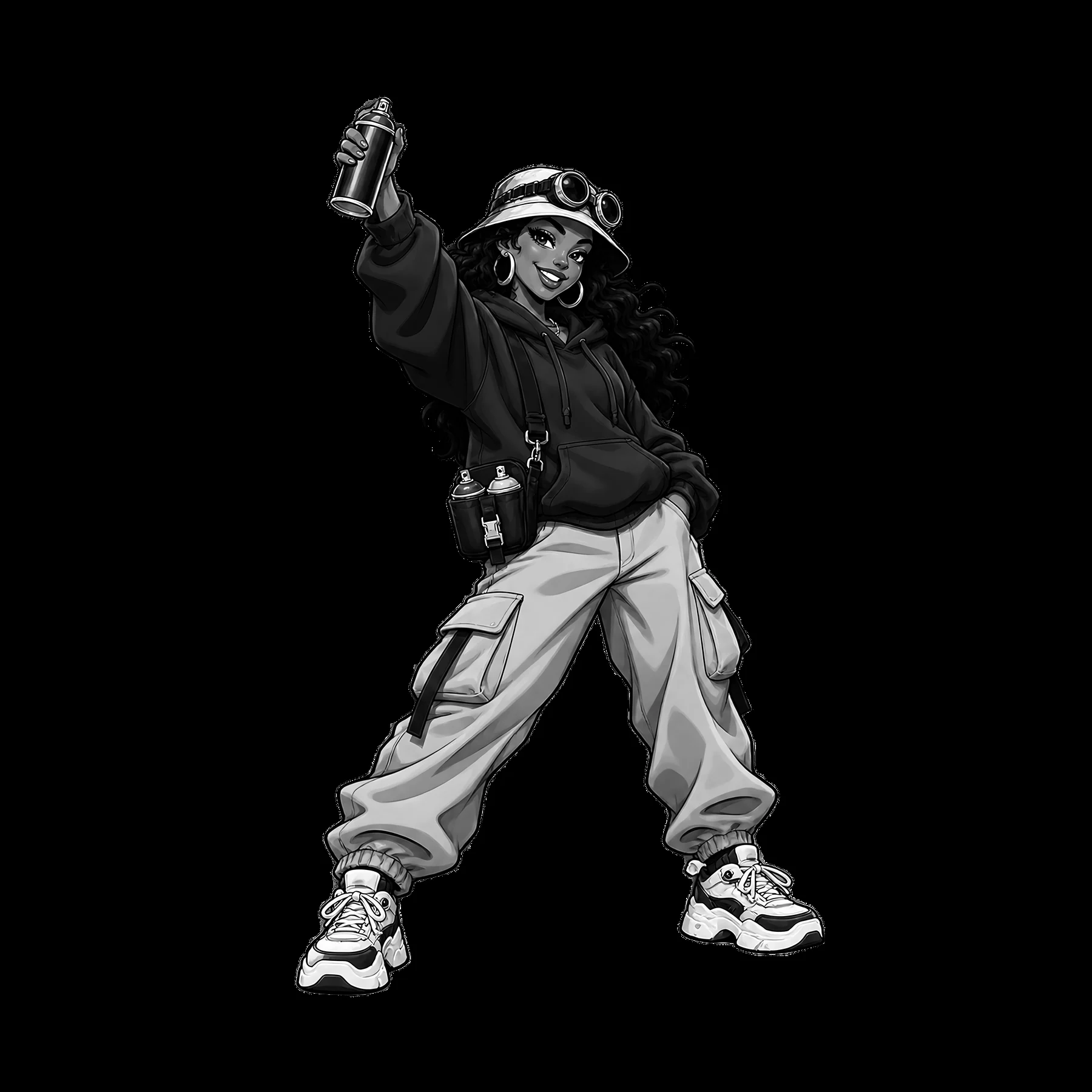 Graffiti artist in streetwear holding spray can - AI-generated stock image