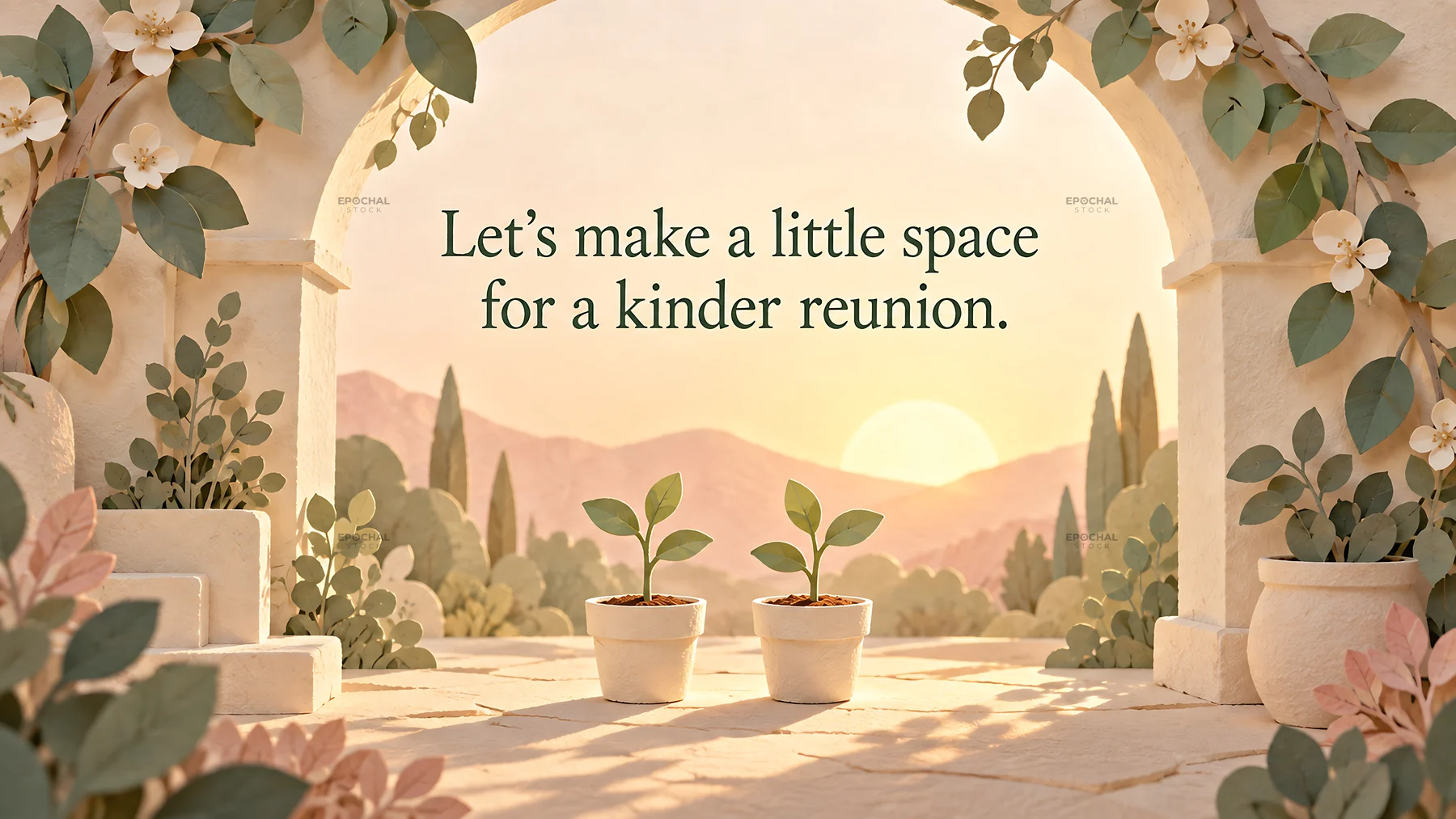 Kind Reunion Greeting with Two Potted Seedlings - AI-generated stock image