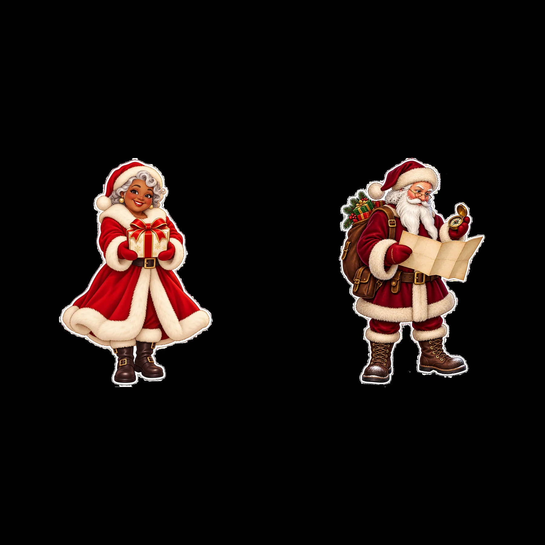 Santa Claus and Mrs. Claus planning Christmas fun together - AI-generated stock image