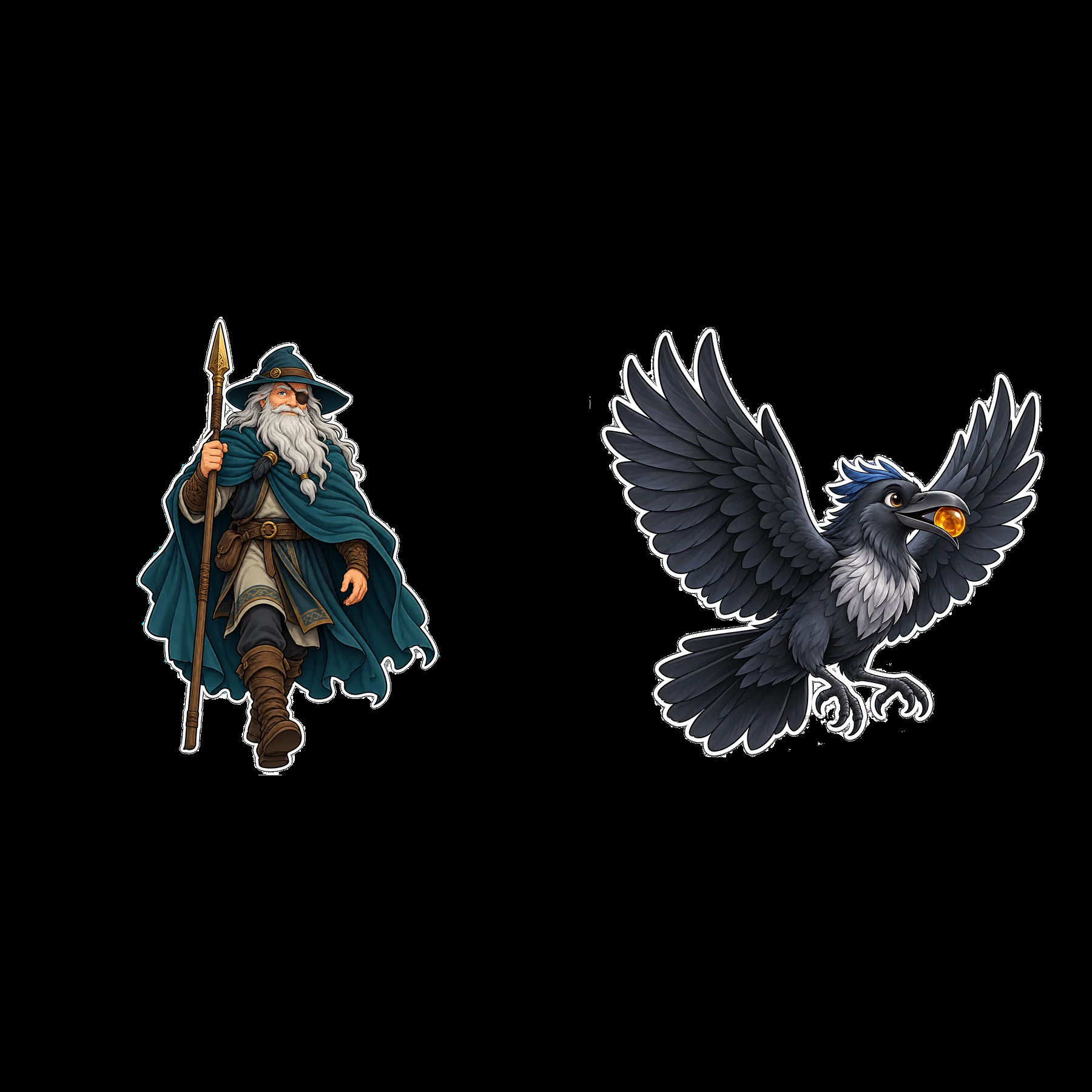 Odin the Norse All-Father with raven illustration sticker - AI-generated stock image