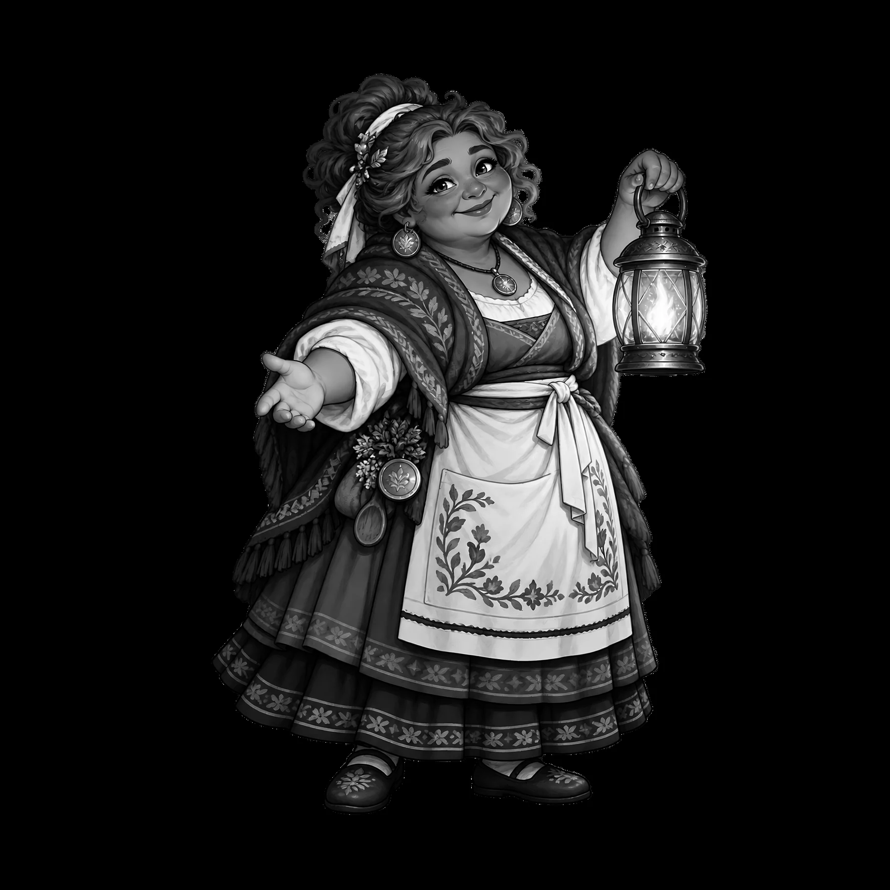 Pagan goddess holding a lantern in traditional attire - AI-generated stock image