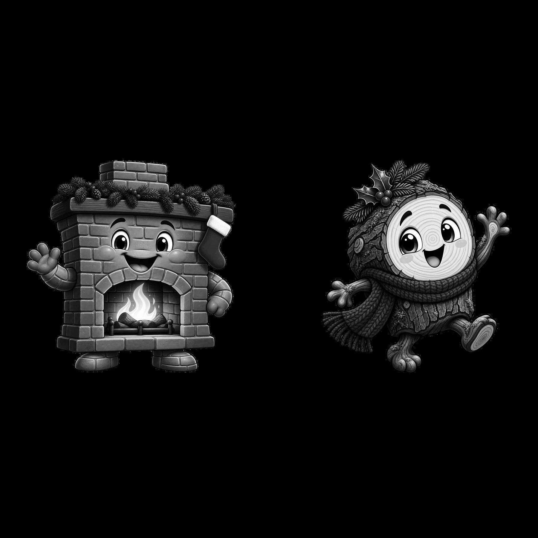 Monochrome two isolated cartoon figure stickers - AI-generated stock image