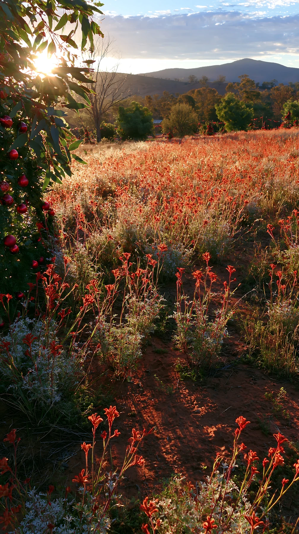 Expansive Christmas meadow with drought tolerant plants - AI-generated stock image