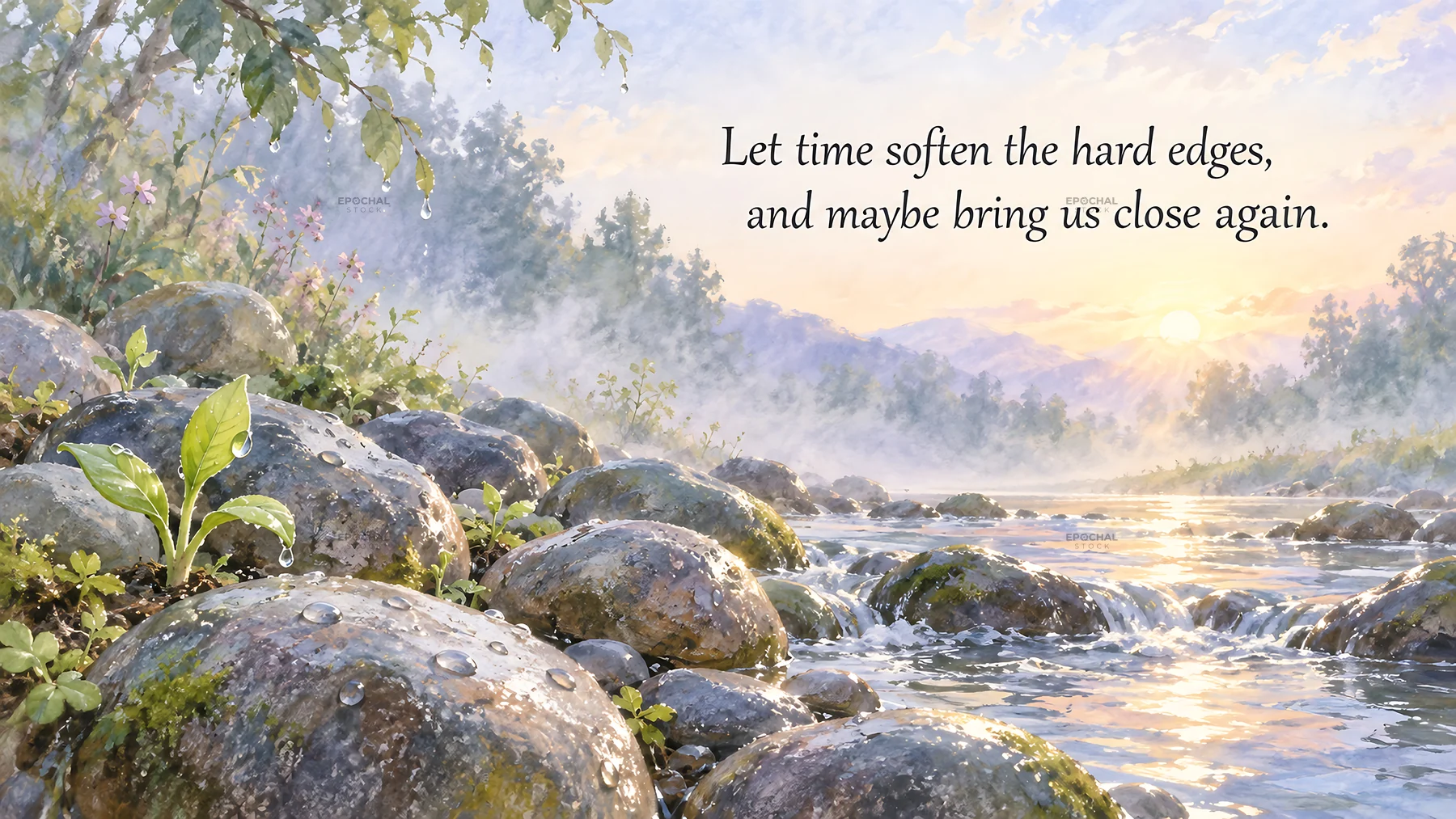 Hopeful Reconciliation Greeting with a Sunlit River - AI-generated stock image