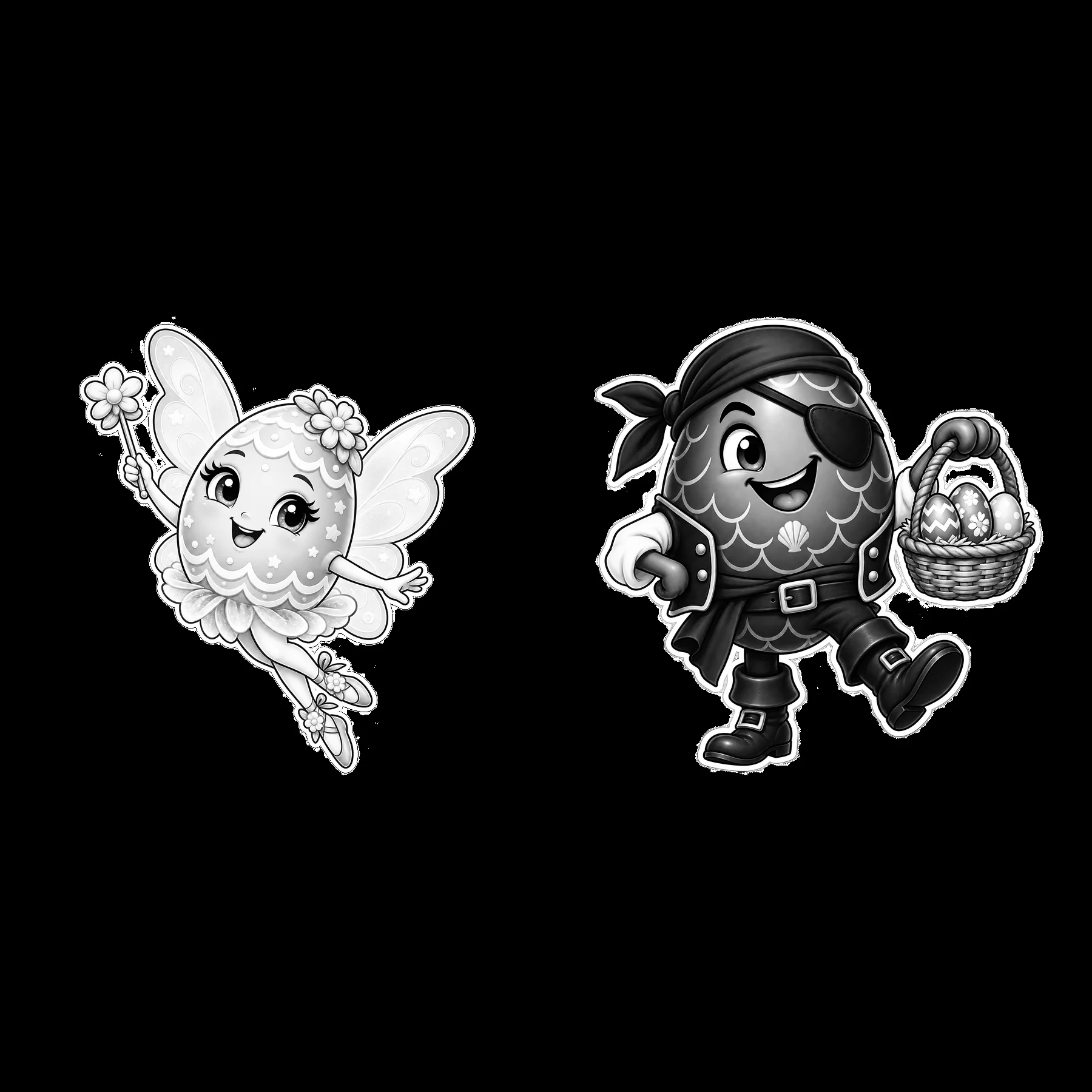 Easter egg fairy and pirate carrying basket illustration - AI-generated stock image