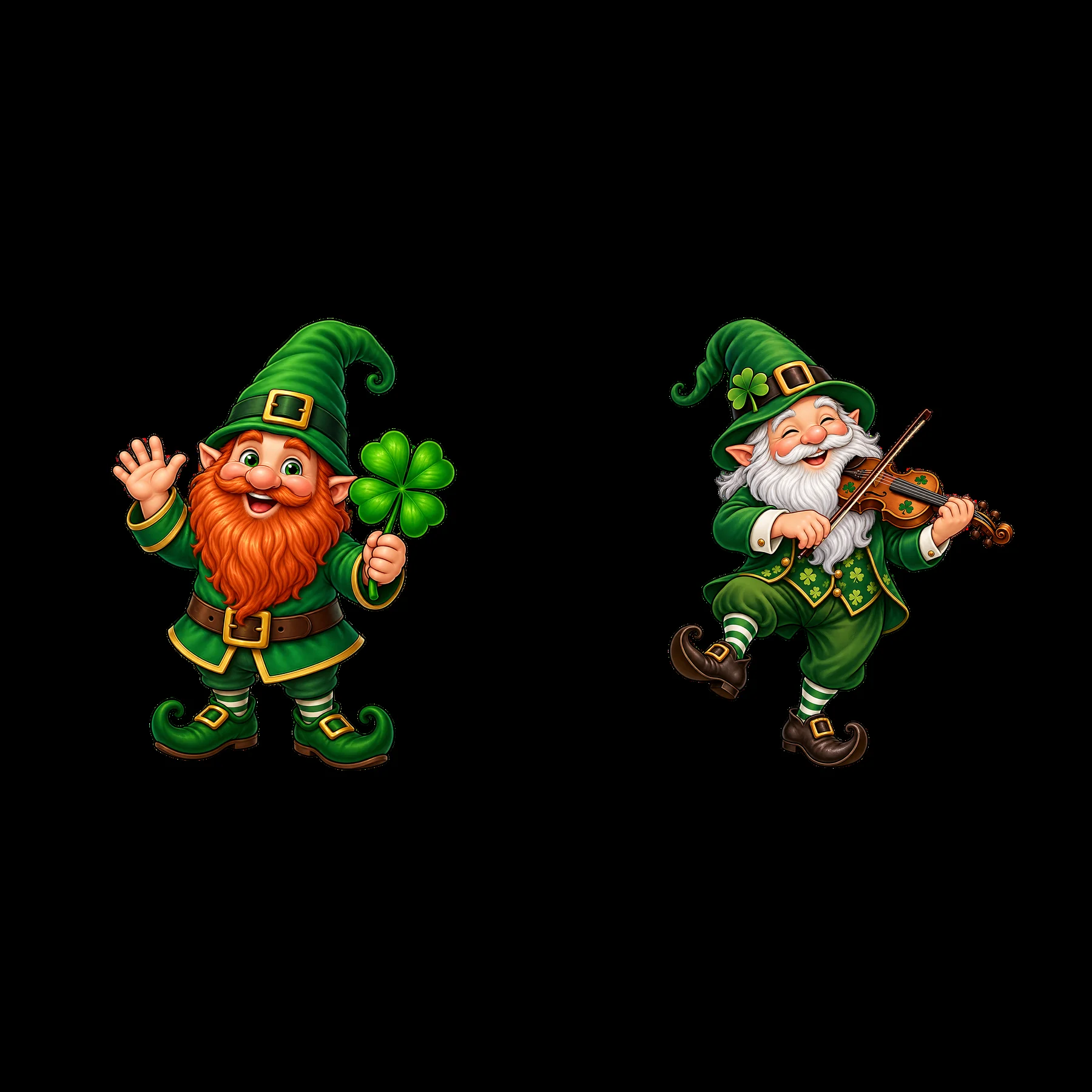 St. Patrick's Day gnomes with shamrock and violin - AI-generated stock image