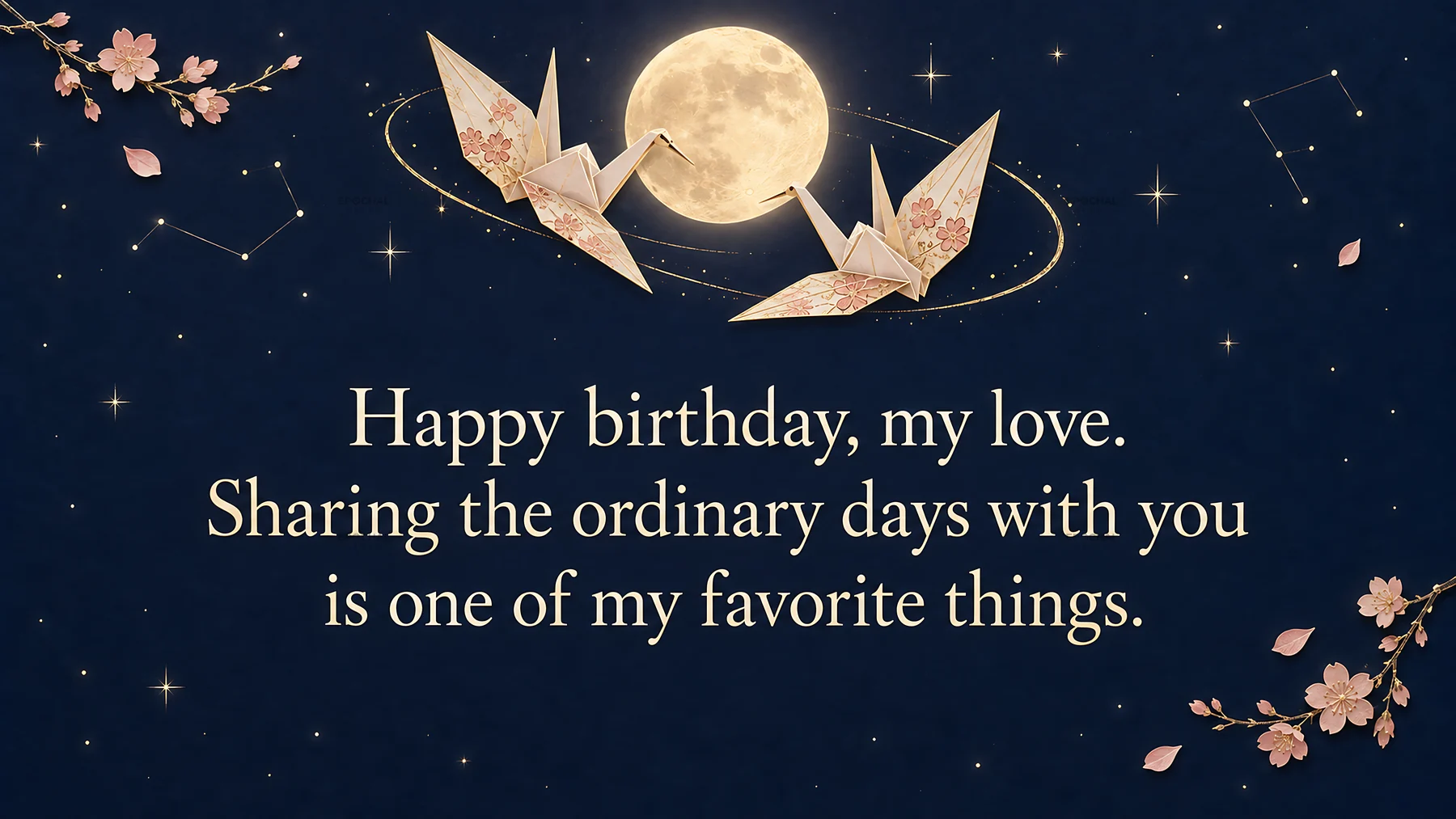 Romantic Birthday Greeting with Origami Cranes - AI-generated stock image