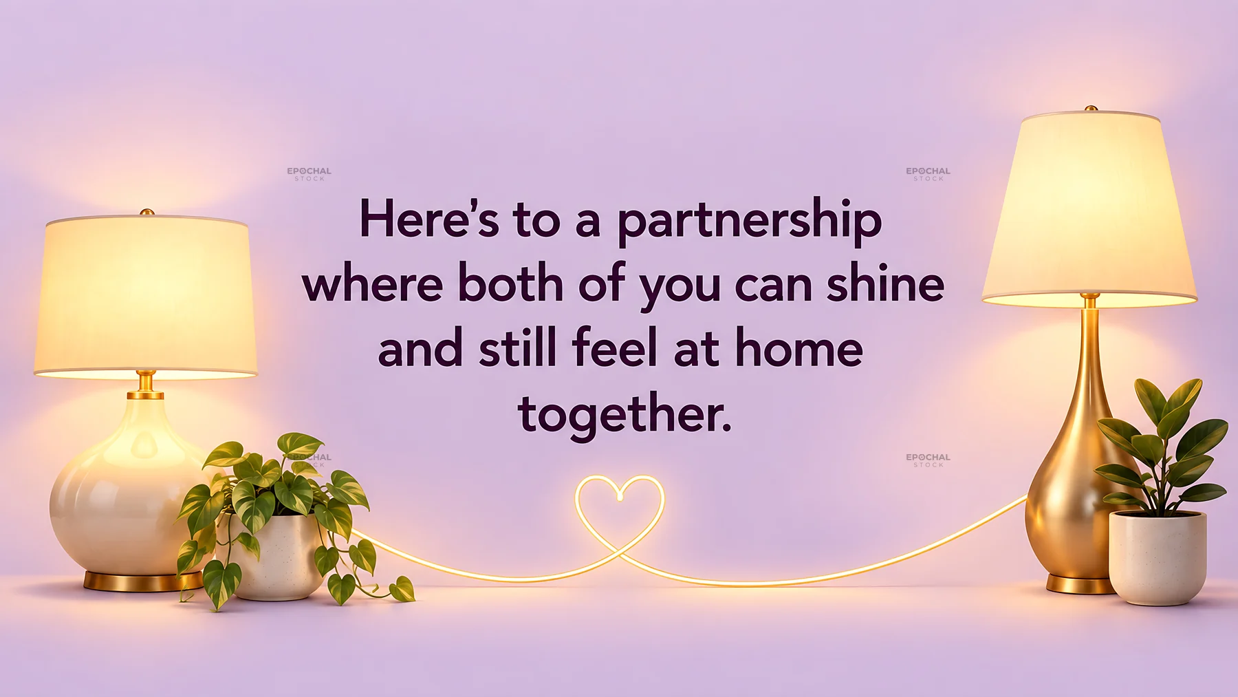 Wedding Greeting with Lamps and Heart-Shaped Light - AI-generated stock image
