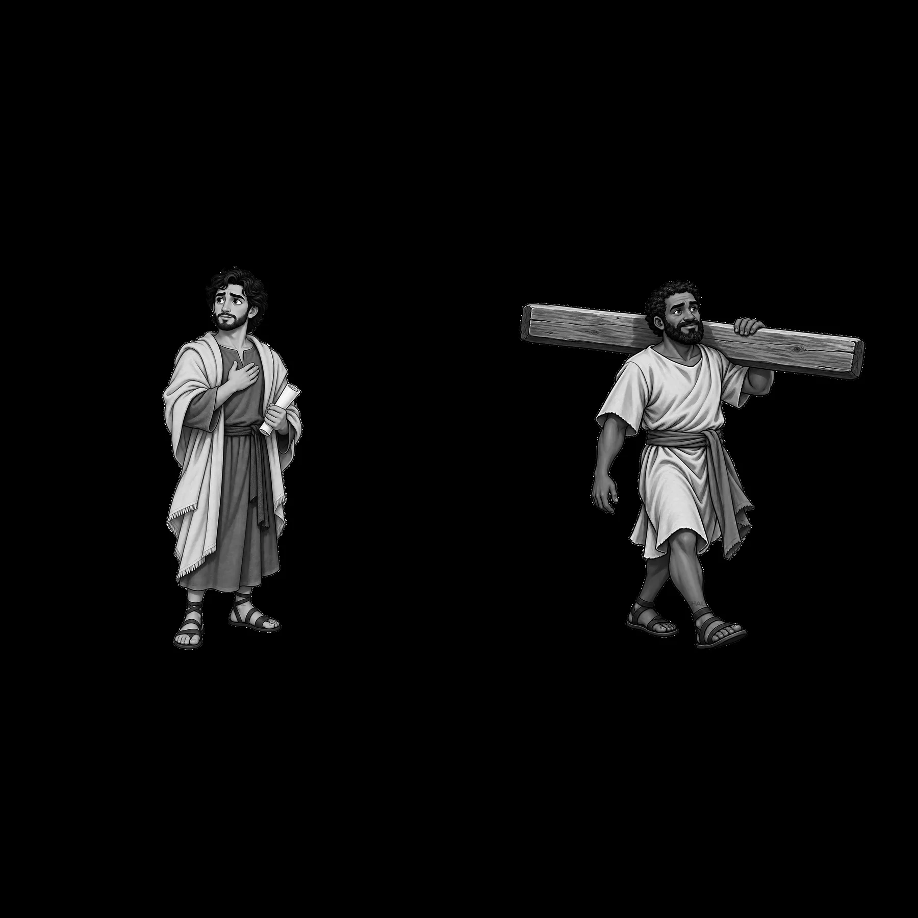 Jesus carries the cross on the way to crucifixion - AI-generated stock image