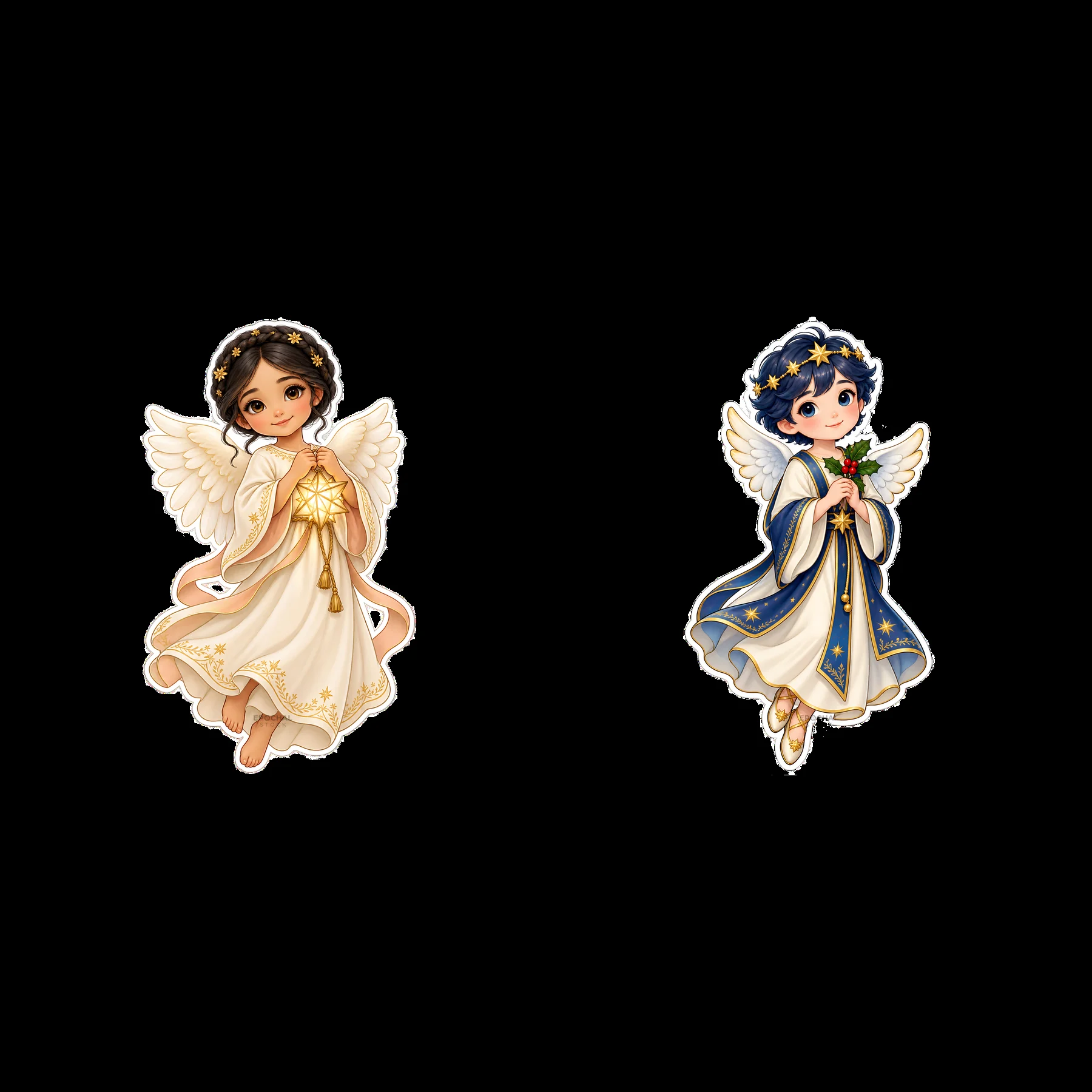 Christ Child characters with gifts for Christmas celebration - AI-generated stock image