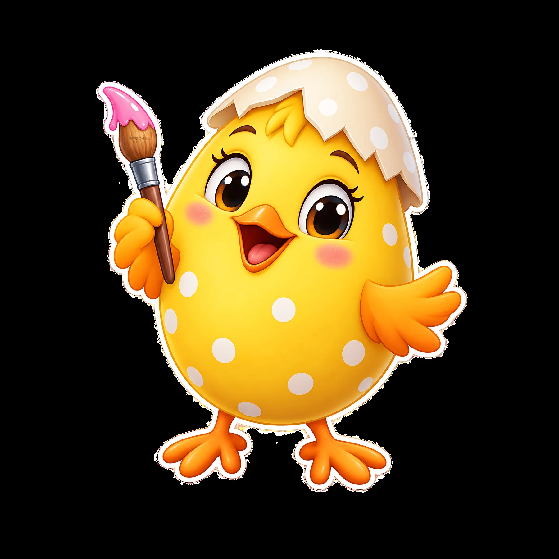Smiling Chick with Paintbrush Sticker - AI-generated stock image