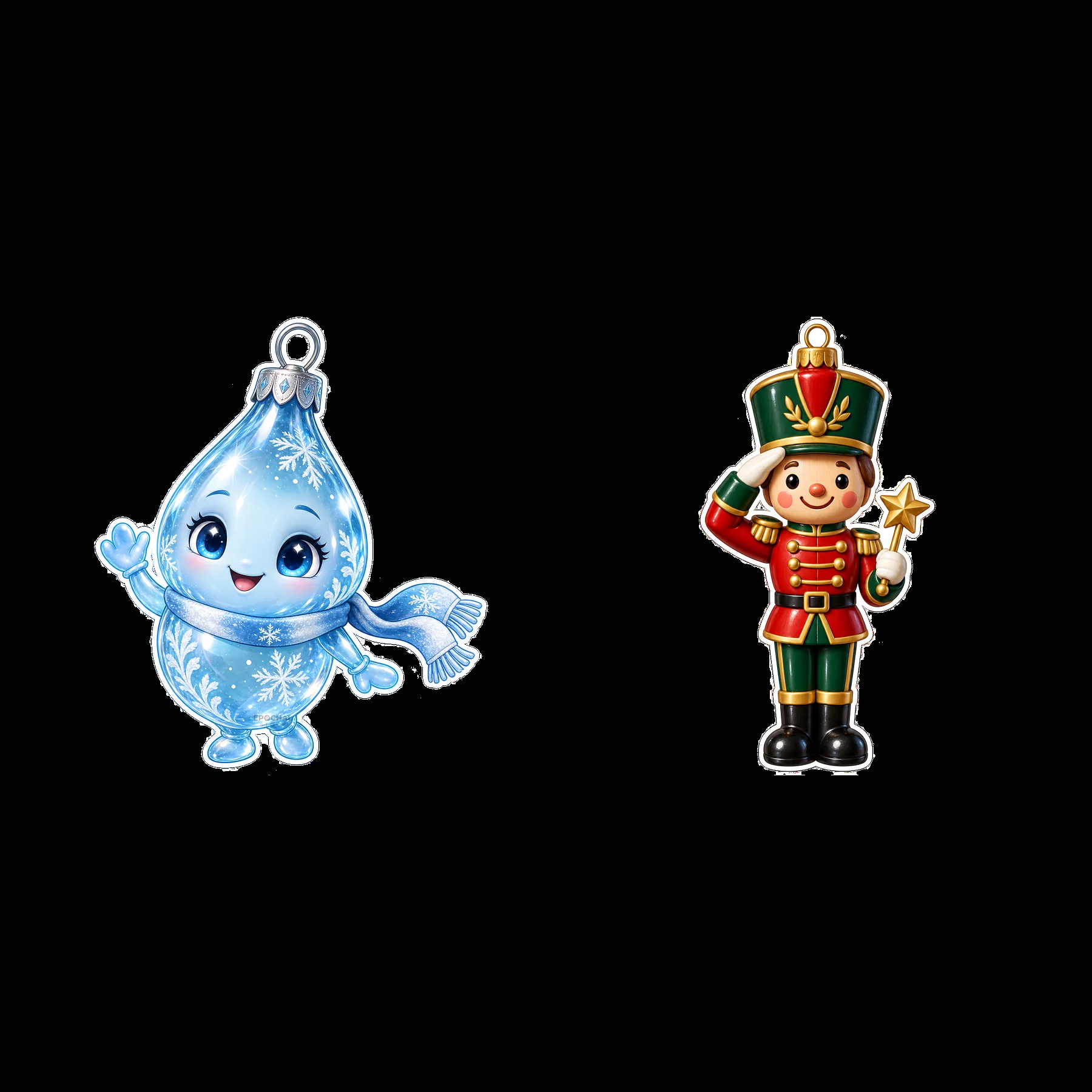 Two isolated cartoon figure stickers - AI-generated stock image