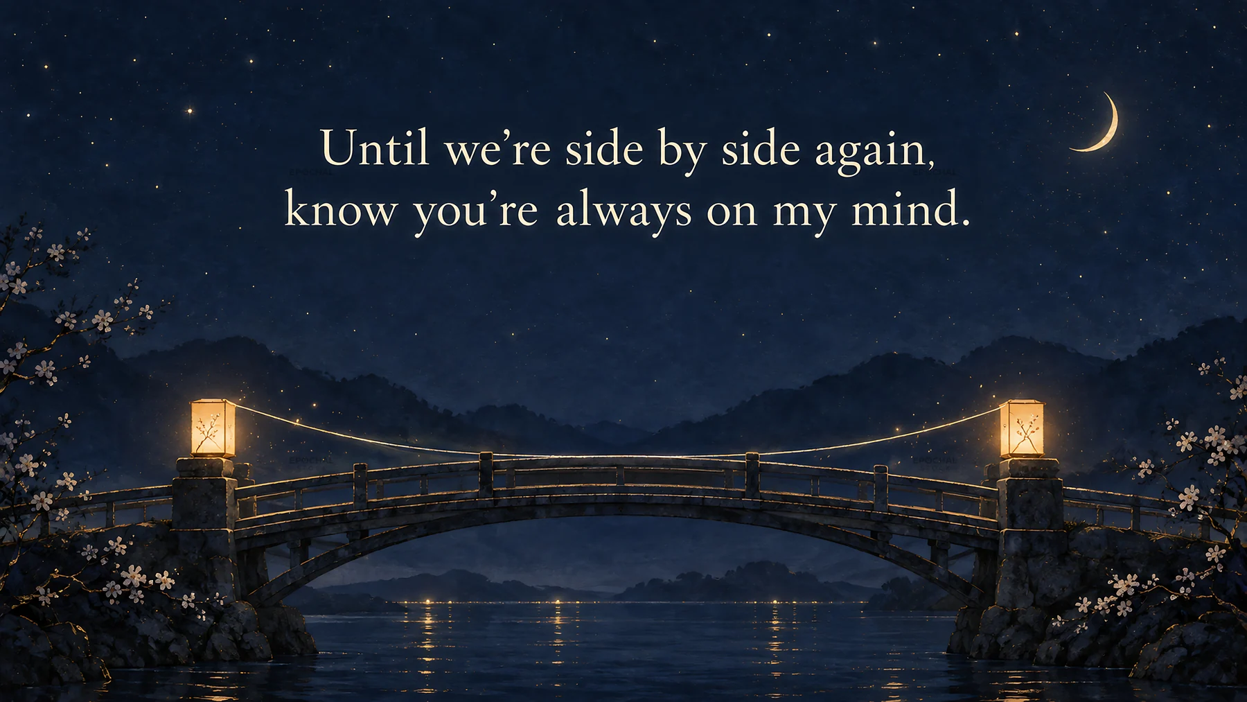 I Miss You Message Over a Moonlit Bridge - AI-generated stock image