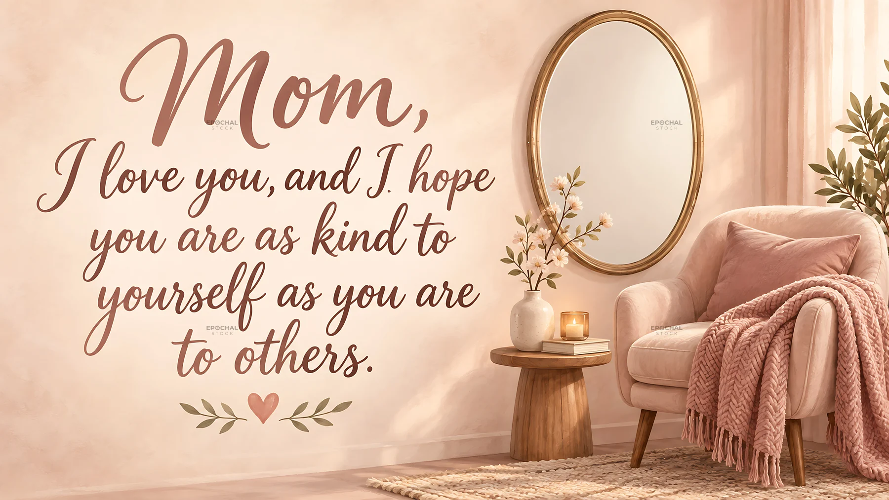 Love You Mom Greeting in a Cozy Pink Room - AI-generated stock image