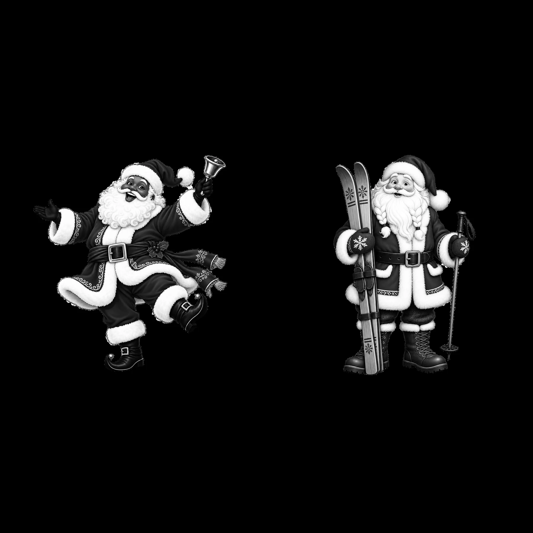 Monochrome two isolated cartoon figure stickers - AI-generated stock image