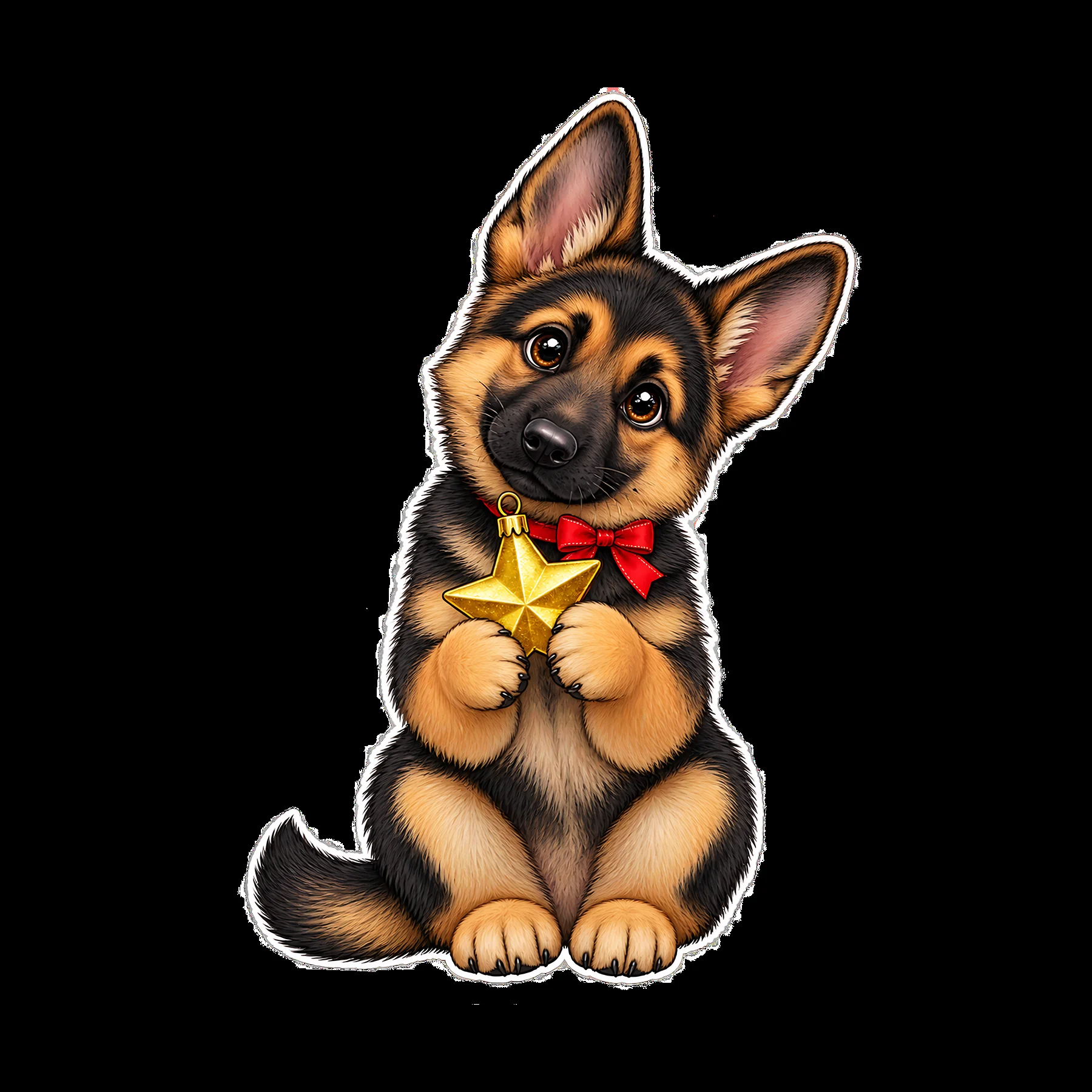 Cute Christmas German Shepherd puppy with a star ornament - AI-generated stock image