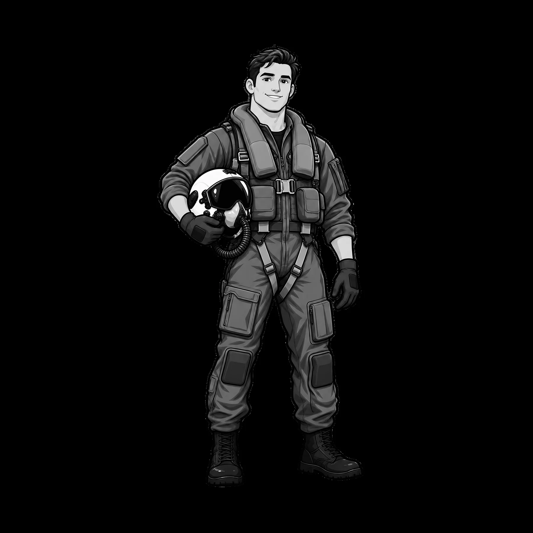 Pilot character with helmet on aircraft carrier - AI-generated stock image