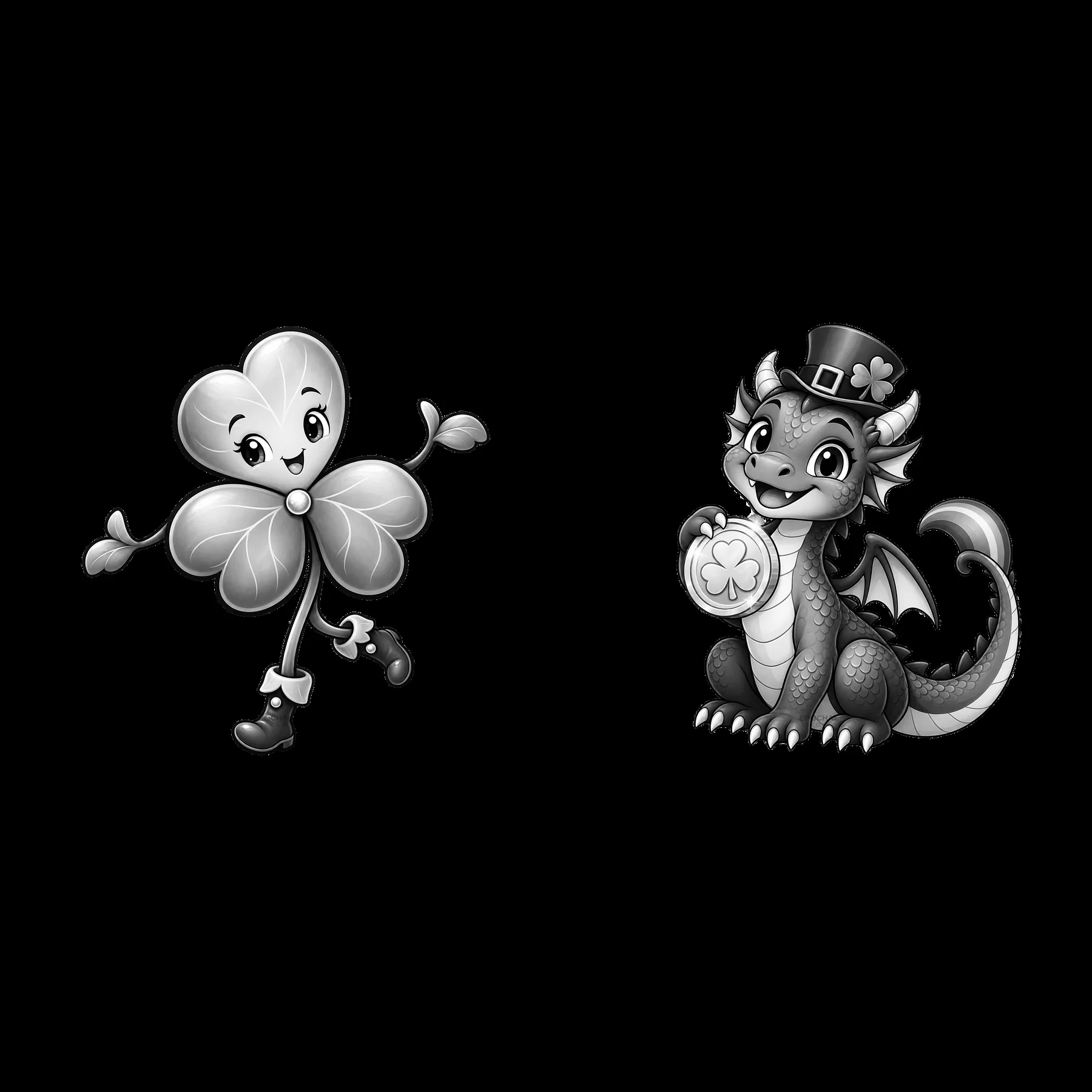 Happy clover and dragon celebrating St. Patrick's Day together - AI-generated stock image