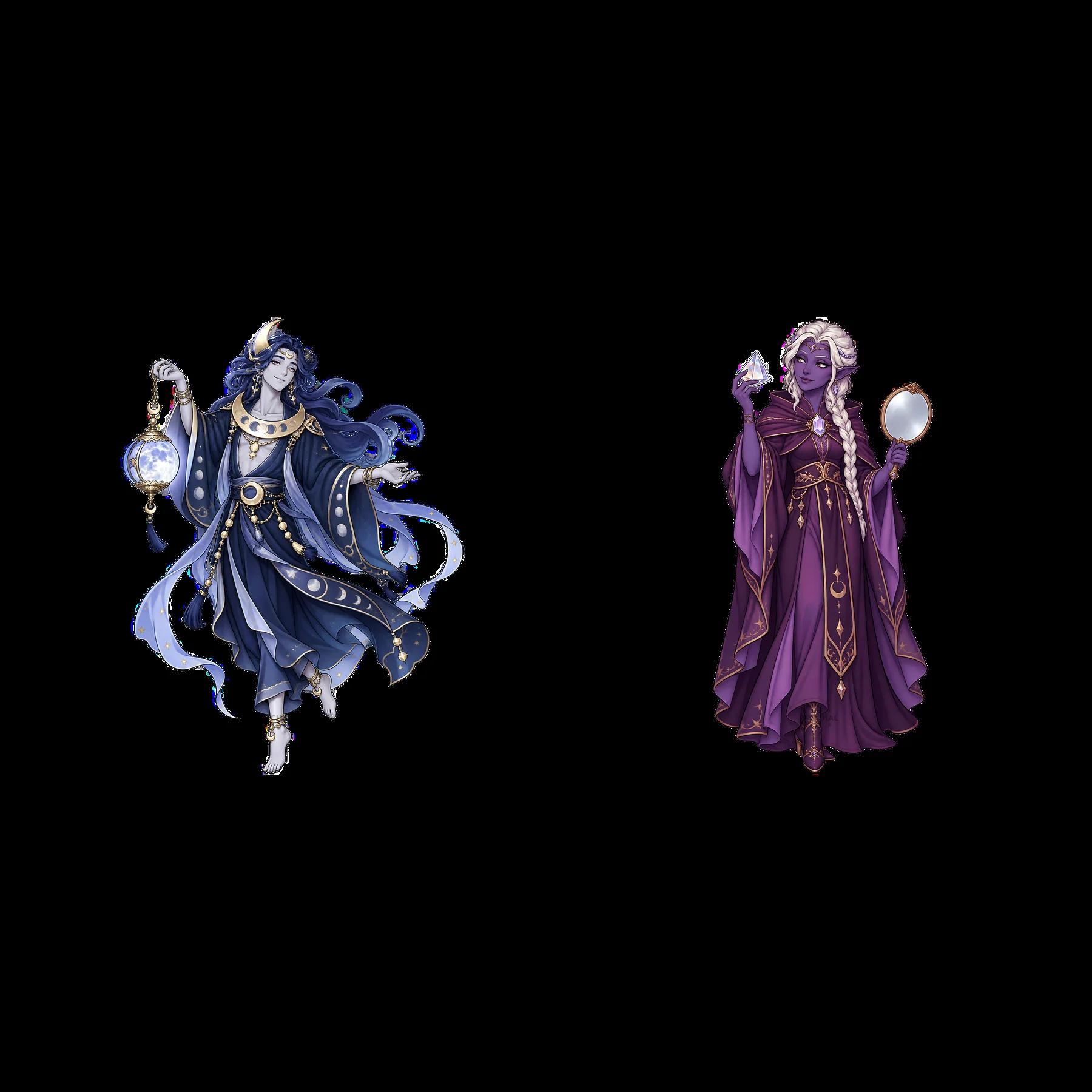 Pagan gods holding artifacts in colorful attire - AI-generated stock image