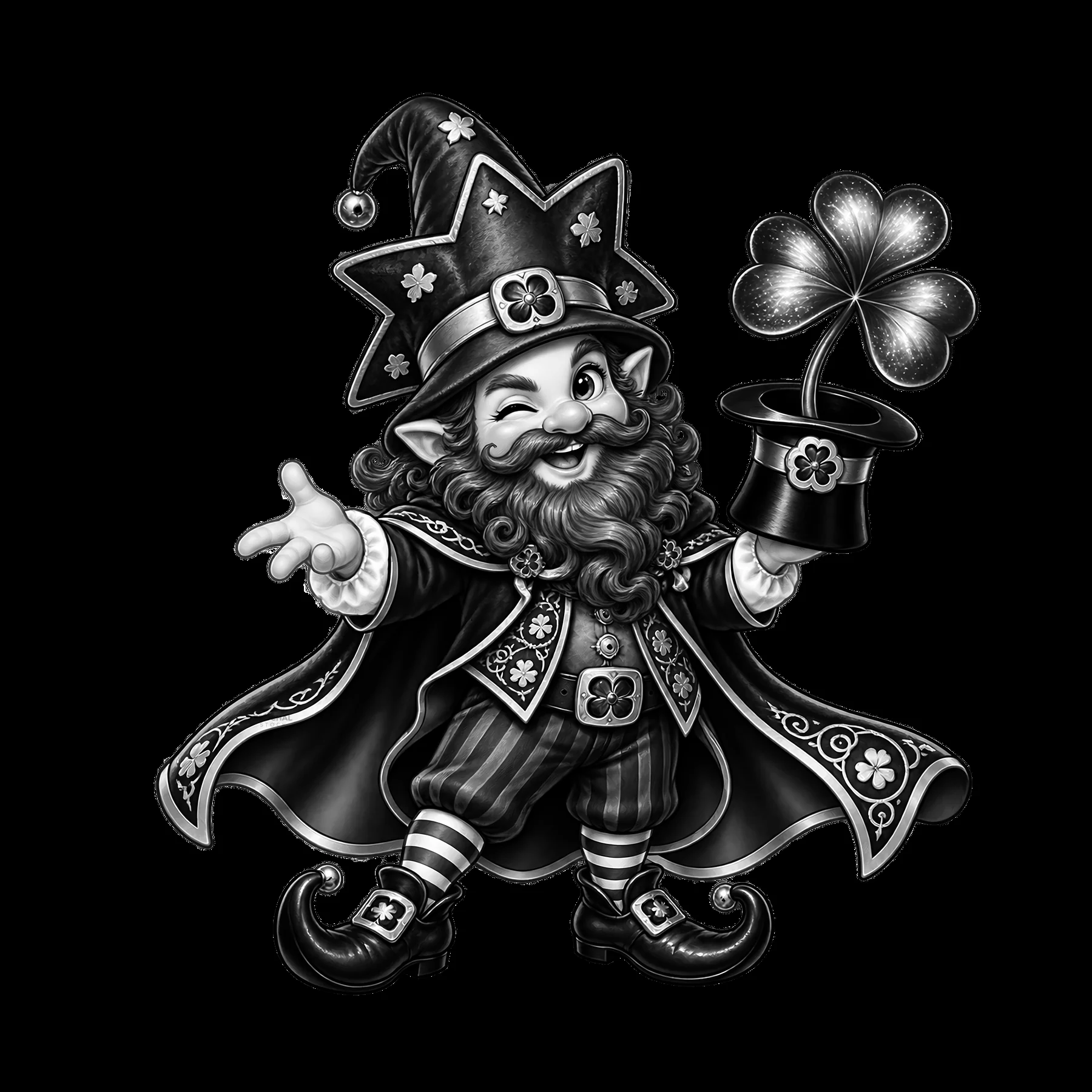 St. Patrick's Day gnome with shamrock hat and magic pot - AI-generated stock image