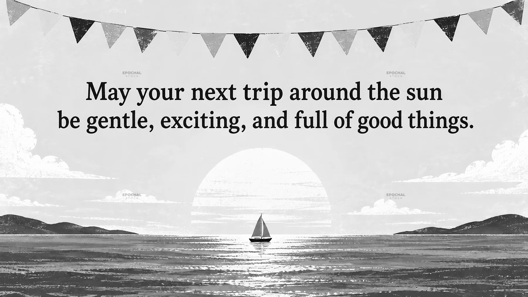 Monochrome Birthday Greeting with Sailboat - AI-generated stock image