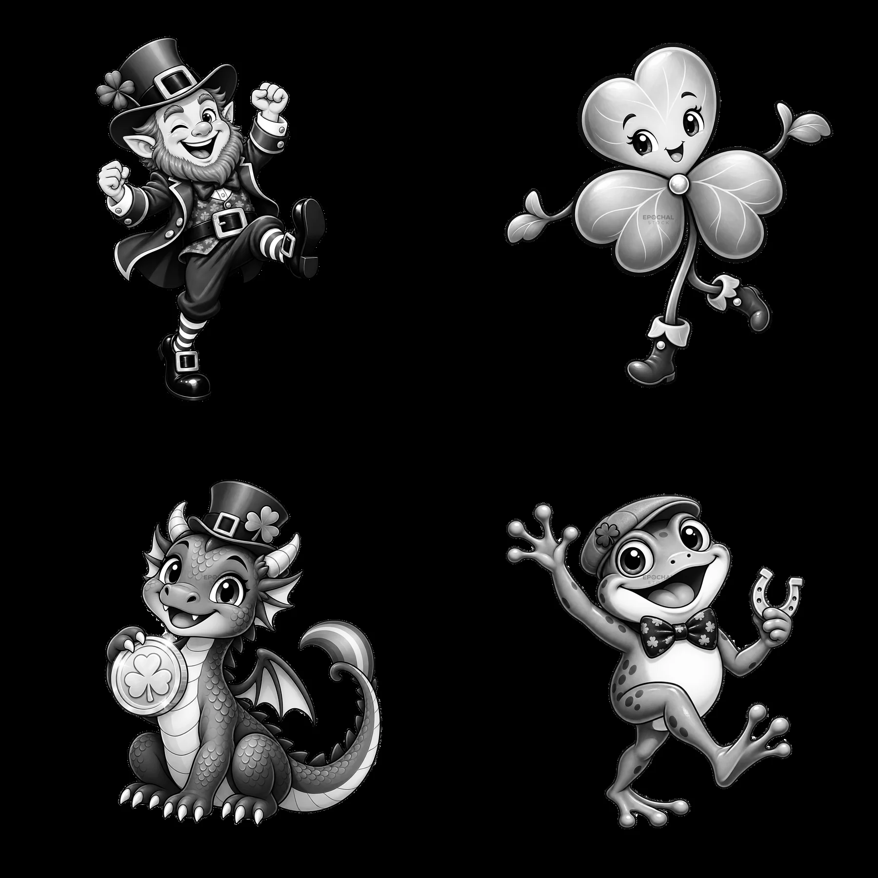 Four cartoon characters celebrate St - AI-generated stock image