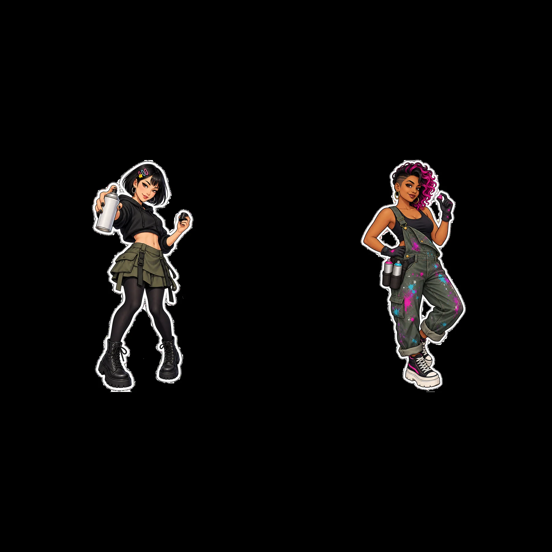 Graffiti artist duo with spray cans and urban style - AI-generated stock image