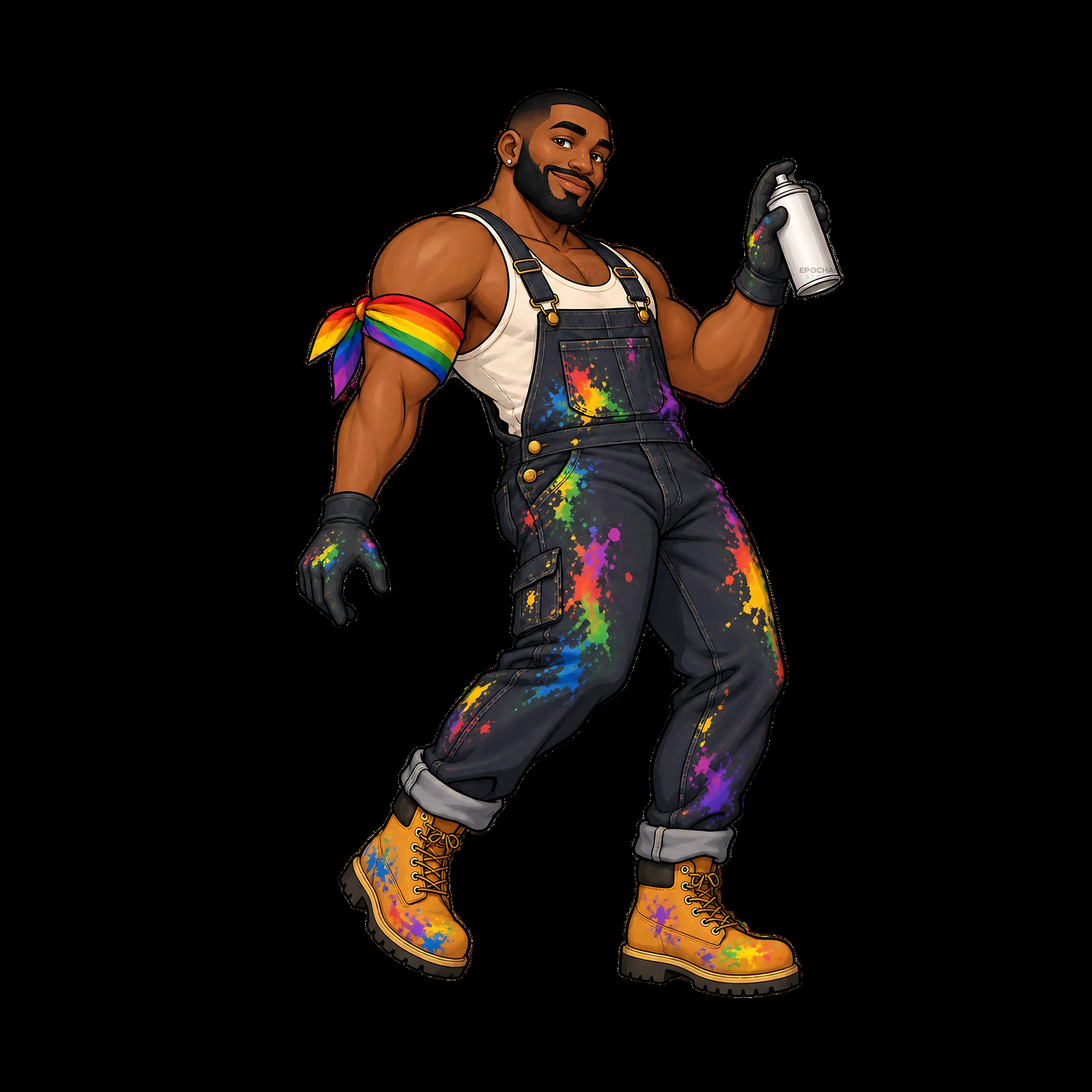 Gay graffiti painter with spray can and colorful outfit - AI-generated stock image