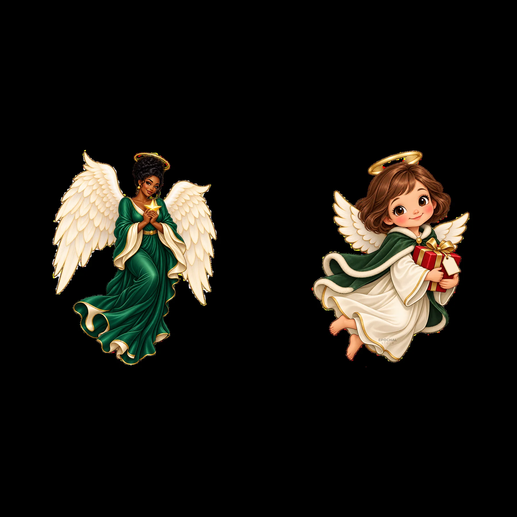 Christmas angel sticker set with two different designs - AI-generated stock image