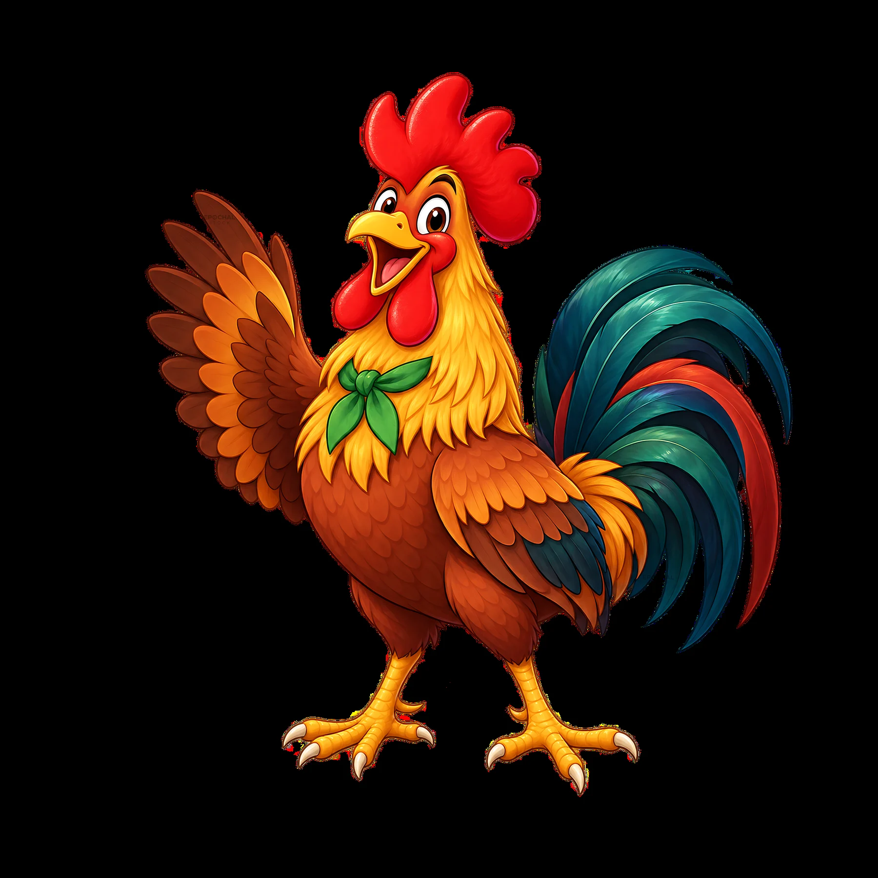 Colorful cartoon rooster character with vibrant feathers - AI-generated stock image