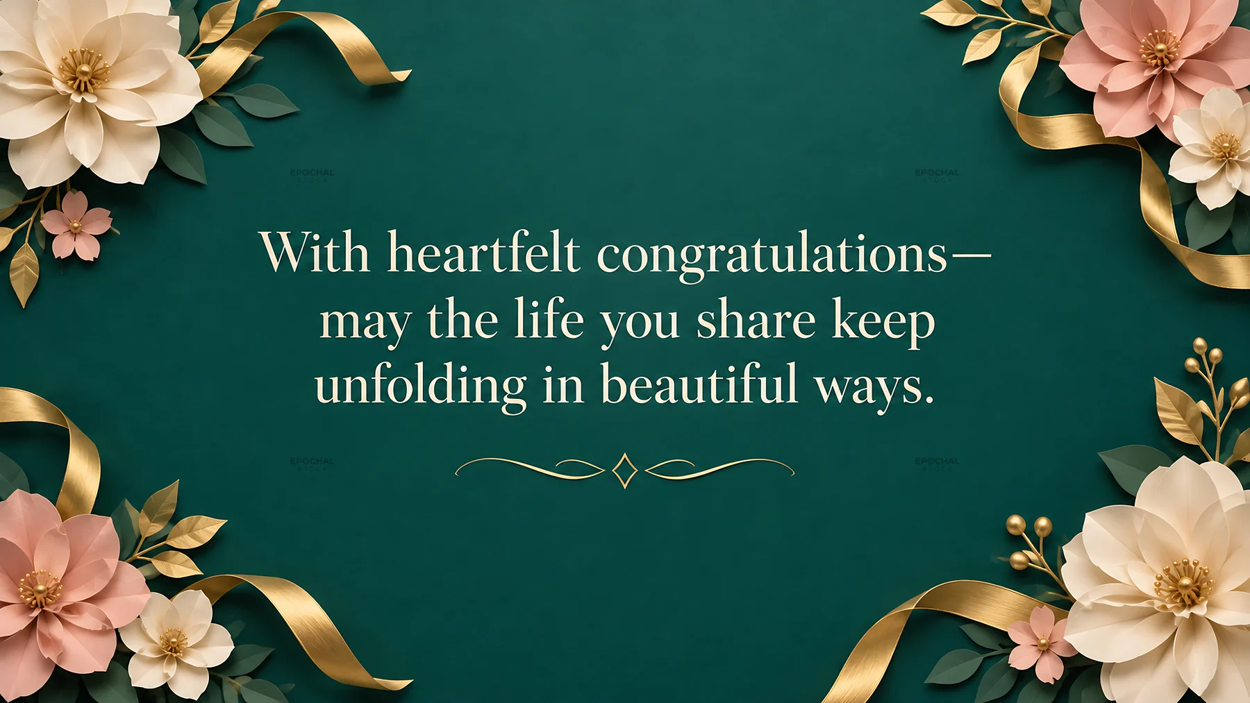 Floral wedding congratulations card on teal - AI-generated stock image