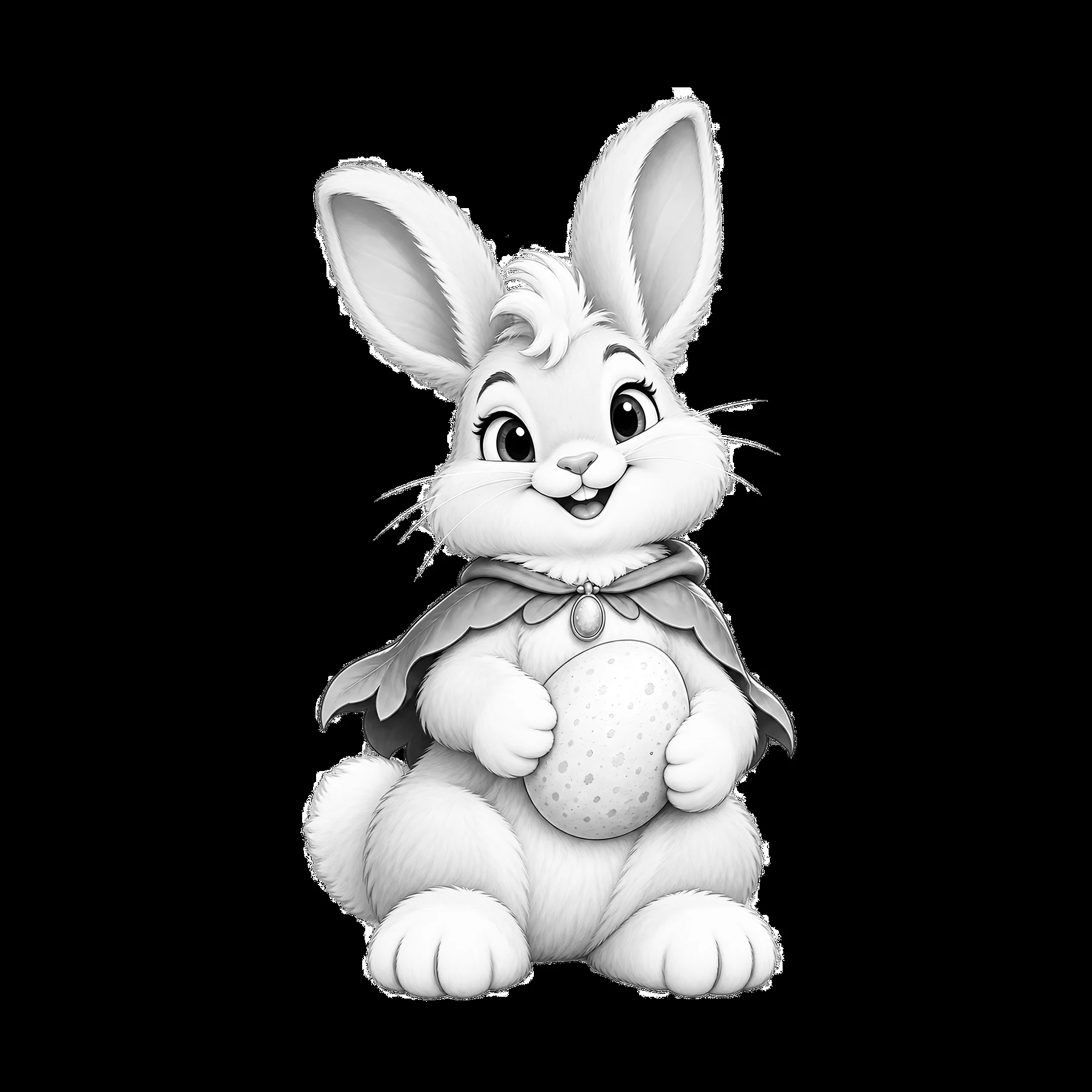 Easter Bunny with a cape holding a decorated egg - AI-generated stock image