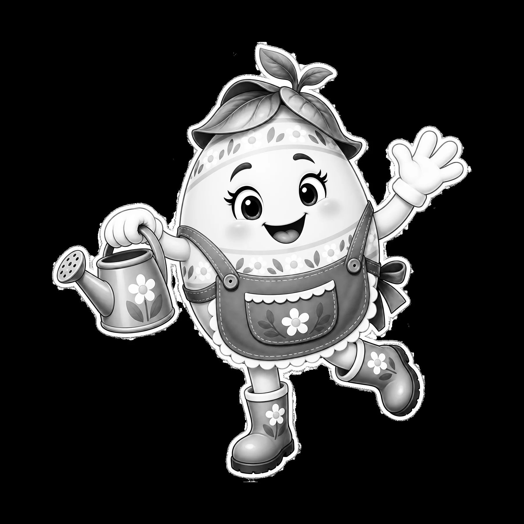 Monochrome Egg-Shaped Gardener Sticker - AI-generated stock image