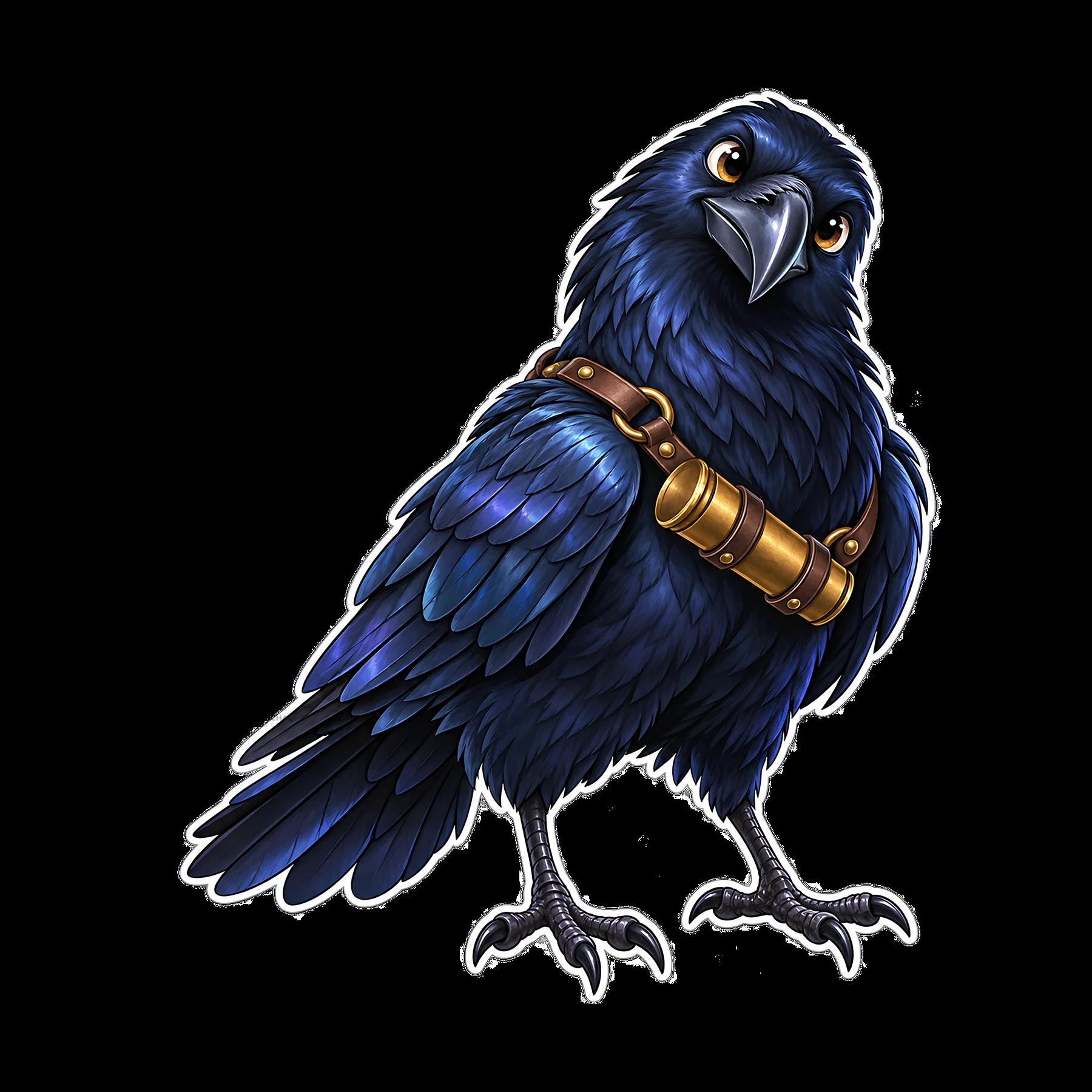 Odin's raven with a golden harness in cartoon style - AI-generated stock image