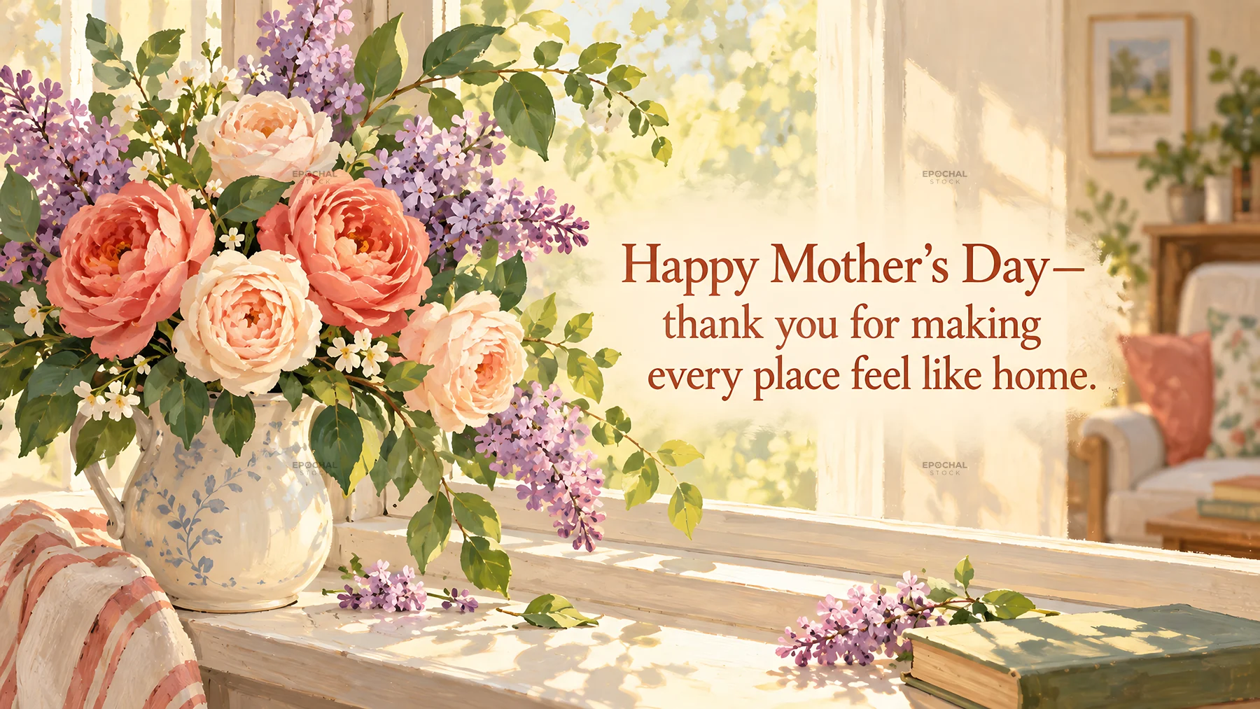 Mother’s Day Floral Greeting with a Message of Home - AI-generated stock image