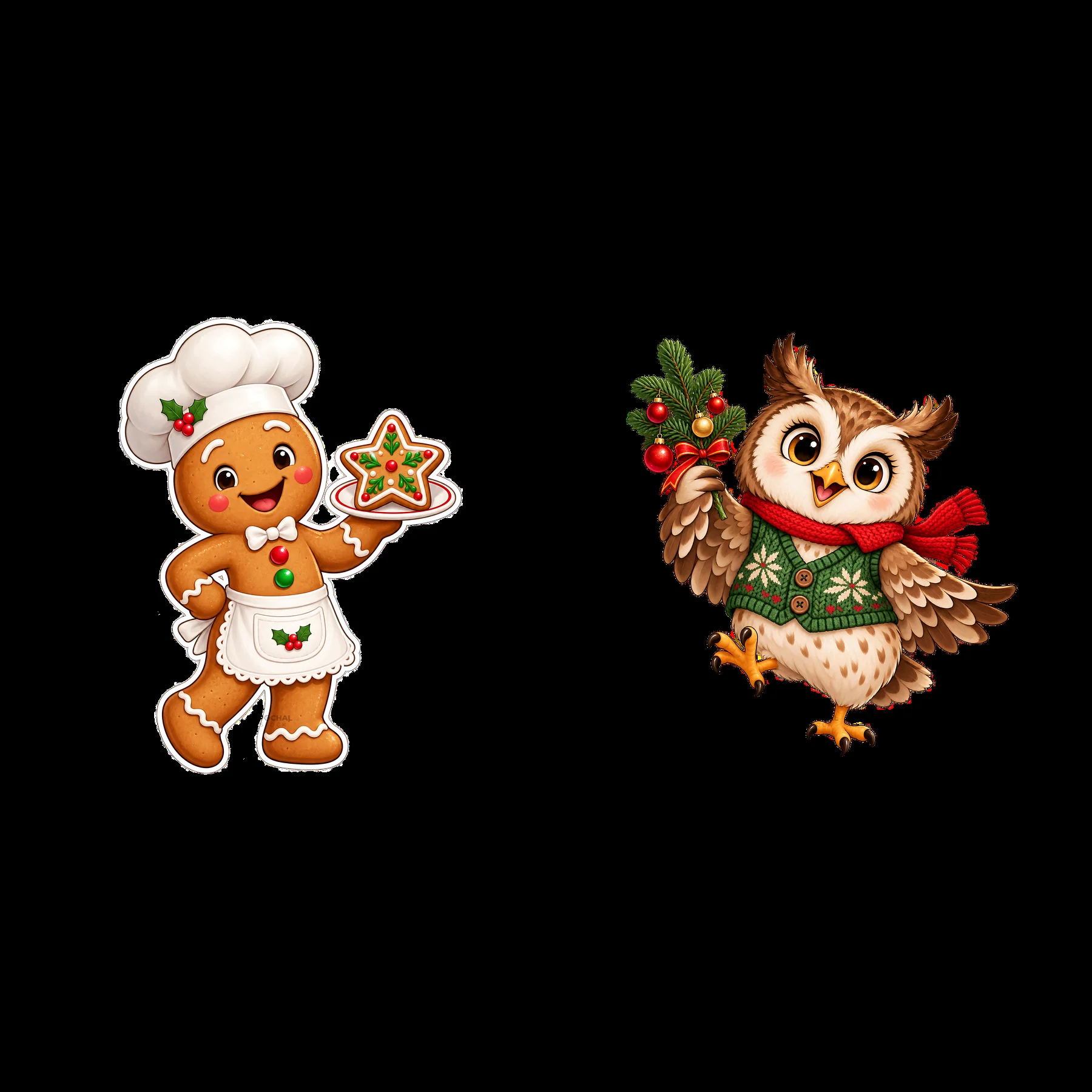Two isolated cartoon figure stickers - AI-generated stock image