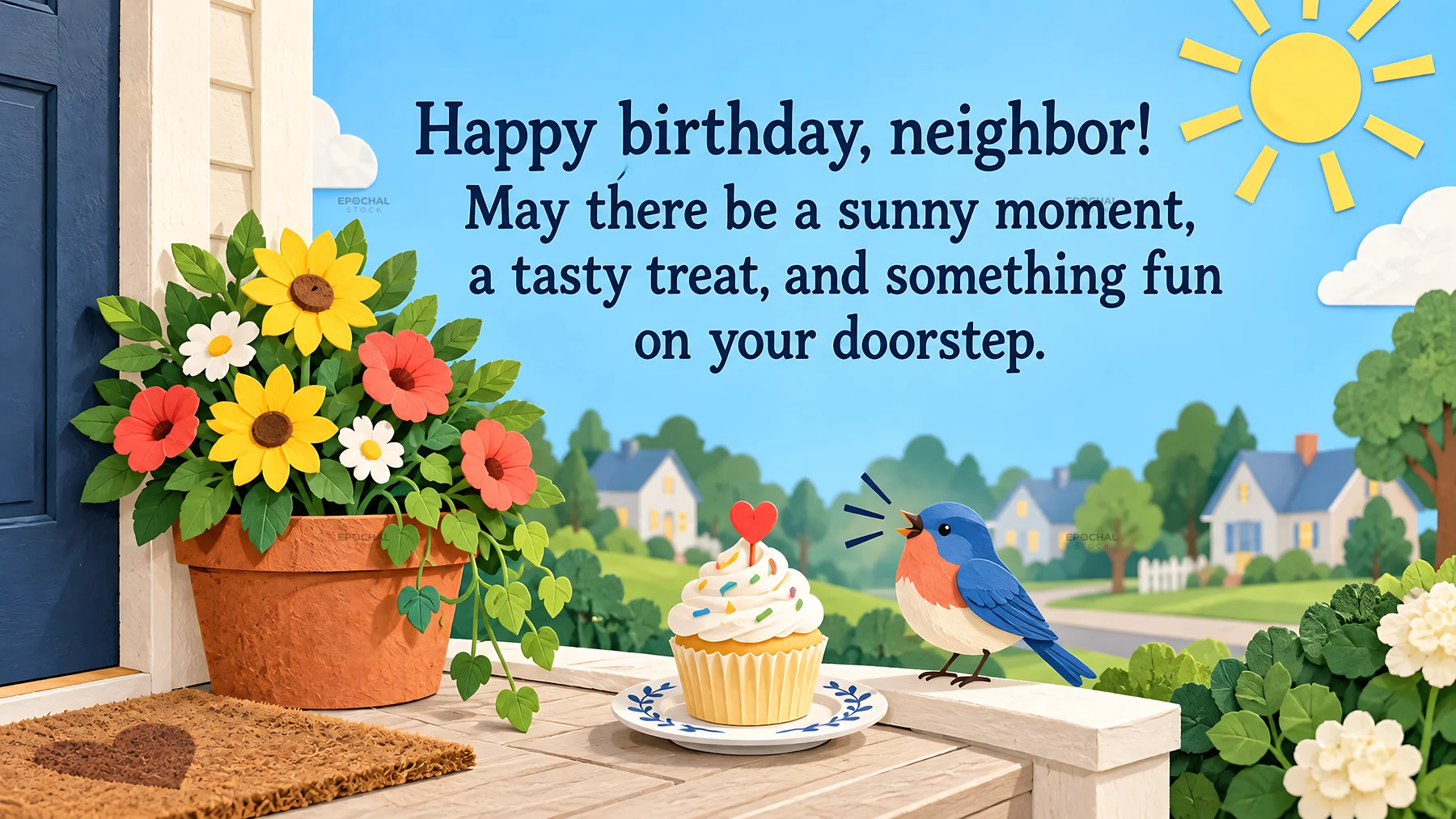 Birthday Greeting for a Neighbor at the Doorstep - AI-generated stock image