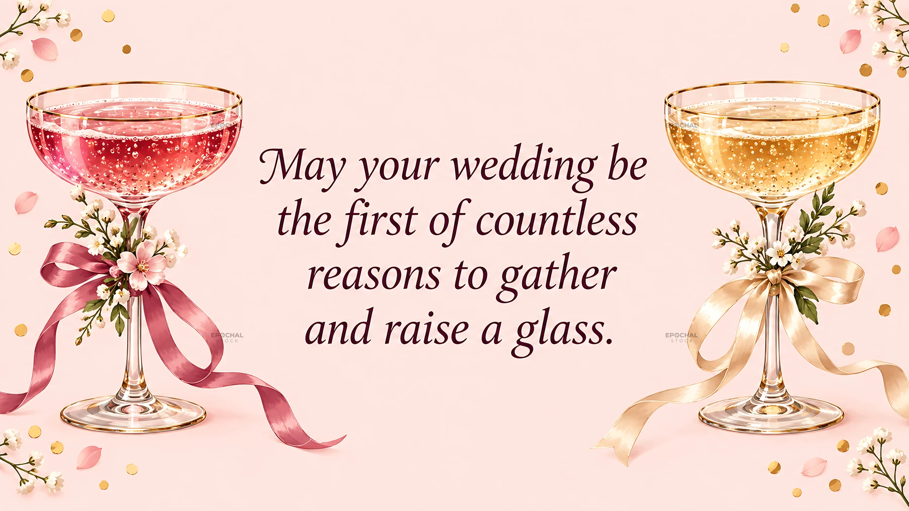 Wedding Toast Greeting with Floral Champagne Glasses - AI-generated stock image