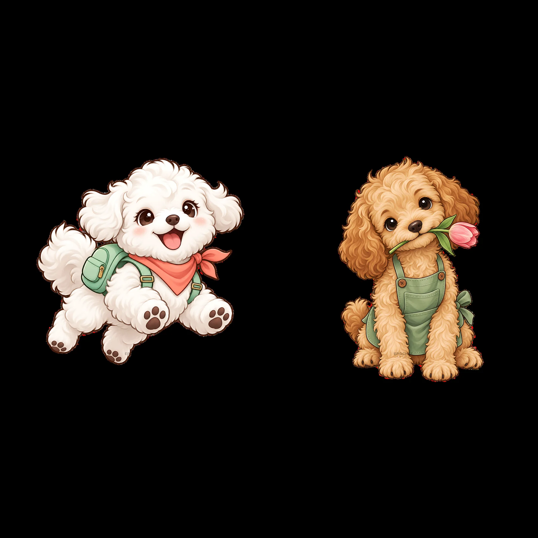 Cute dogs playing together with accessories - AI-generated stock image