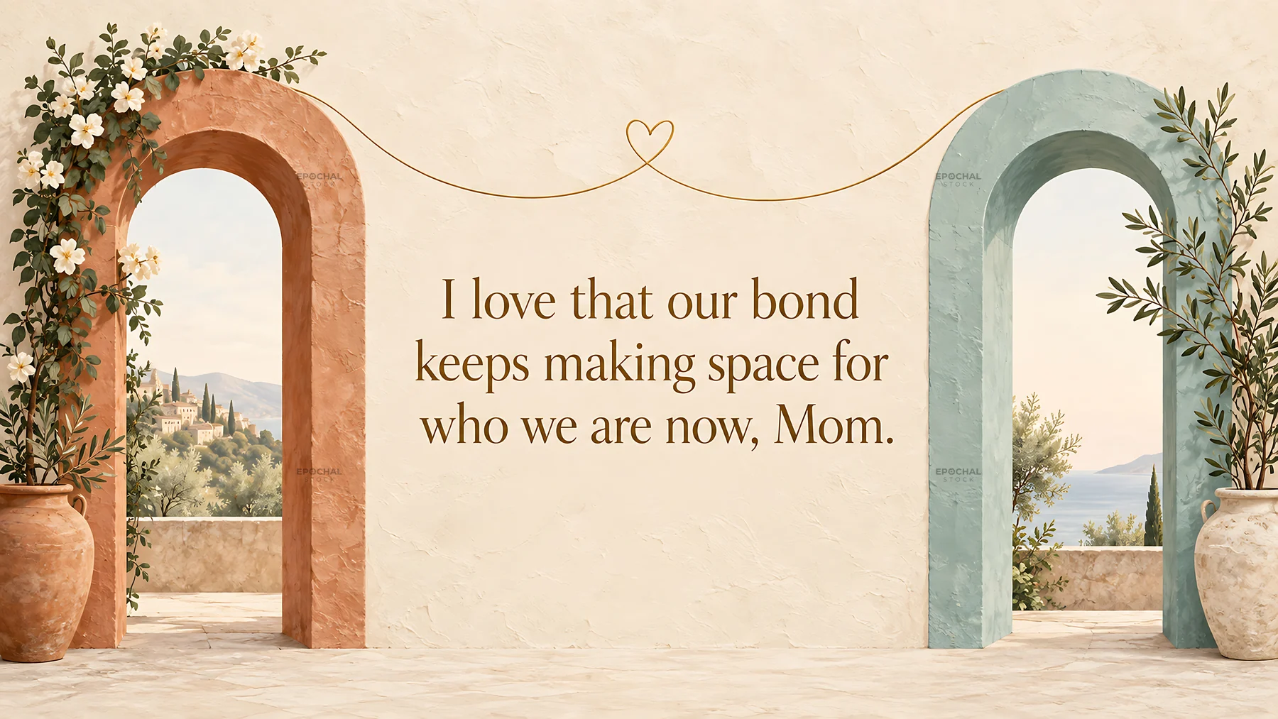 Love You, Mom Greeting with Arches and Heart - AI-generated stock image
