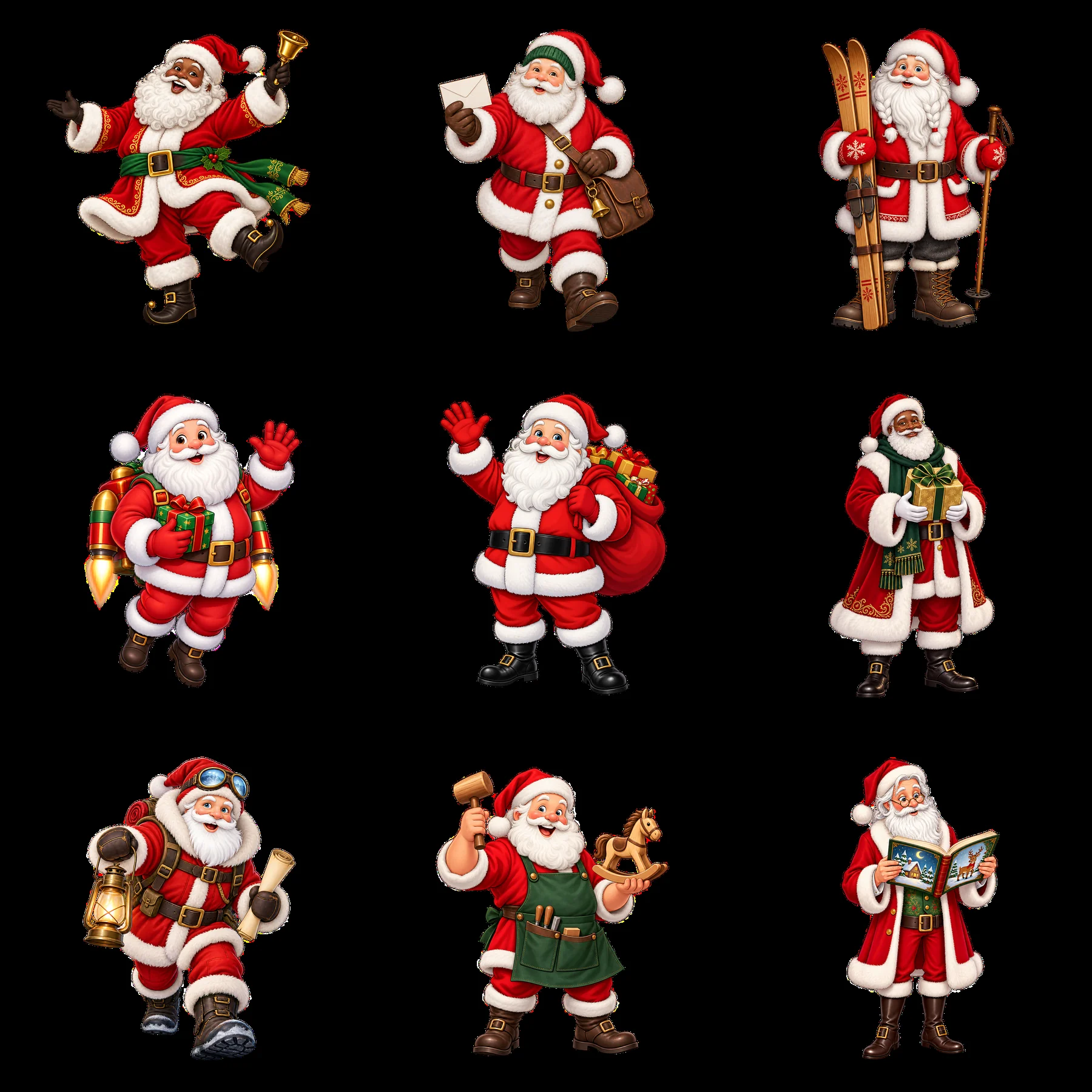 Nine cartoon figure stickers in a square arrangement - AI-generated stock image